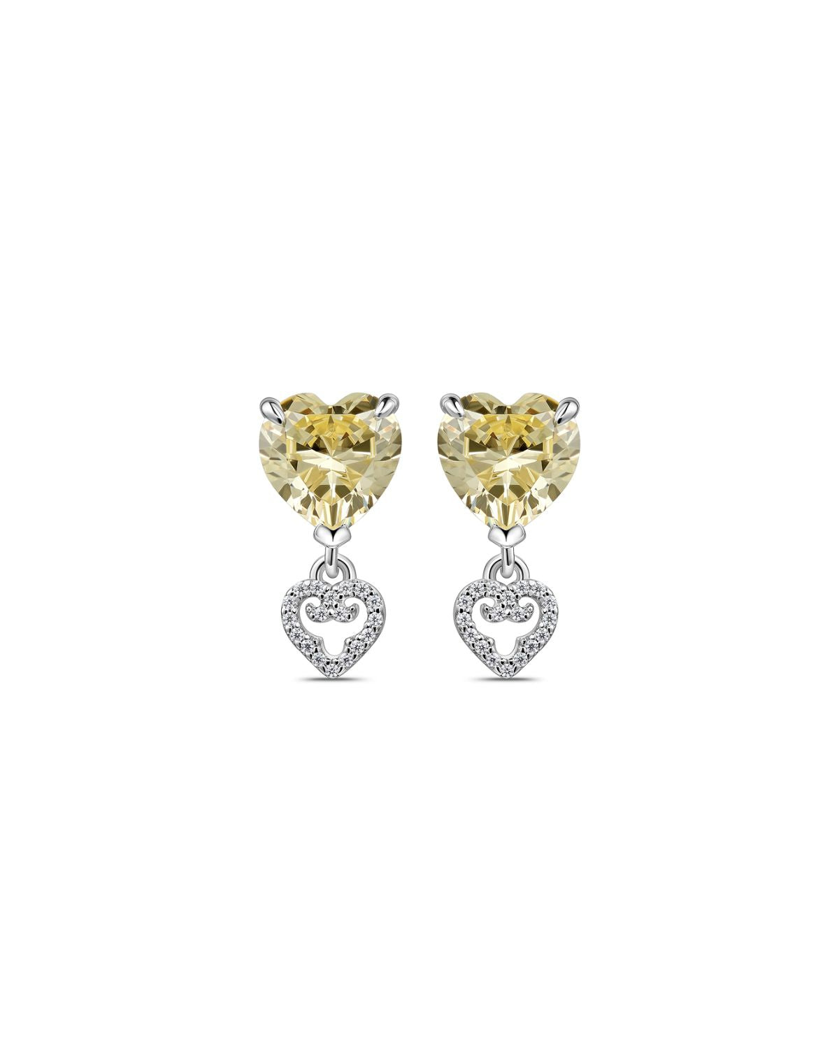 Two Hearts Stud Earrings | Yellow Stone | Silver