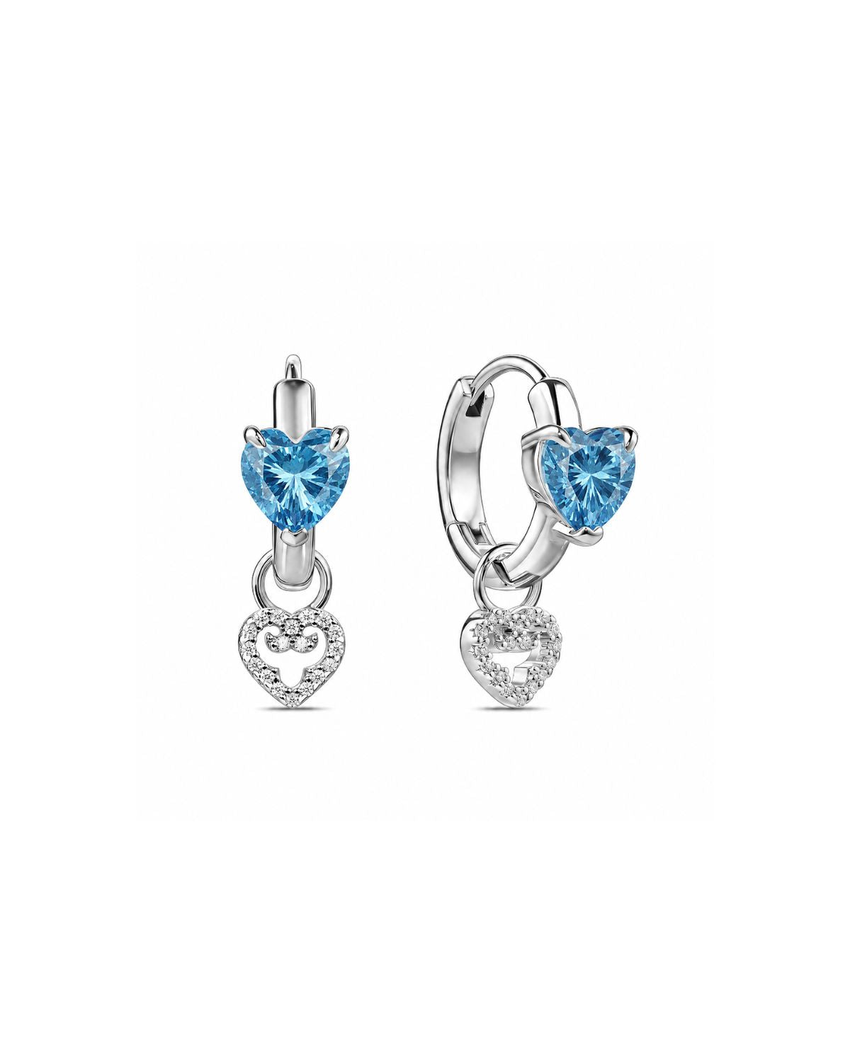 Two Hearts Hoop Earrings | Blue Stone | Silver