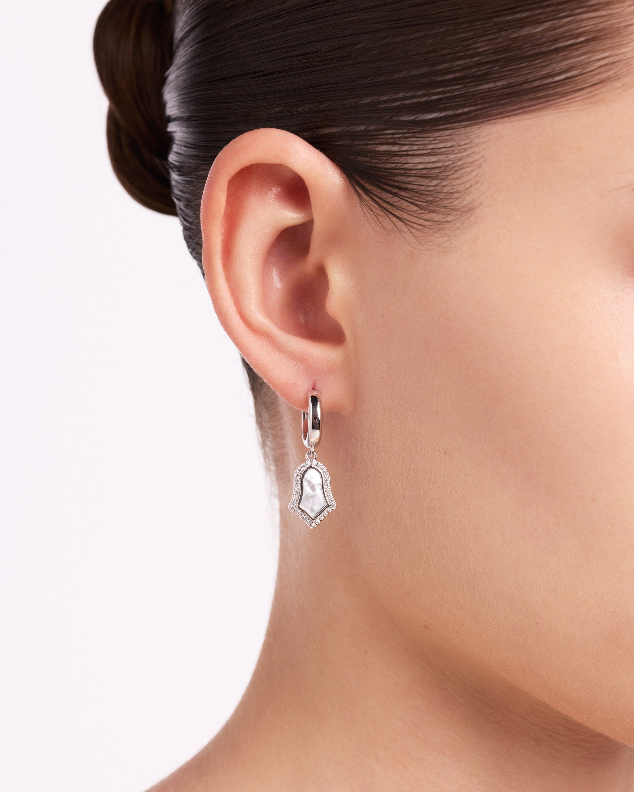 Steppe Tulip Hoop Earrings | Mother of Pearl | Rhodium