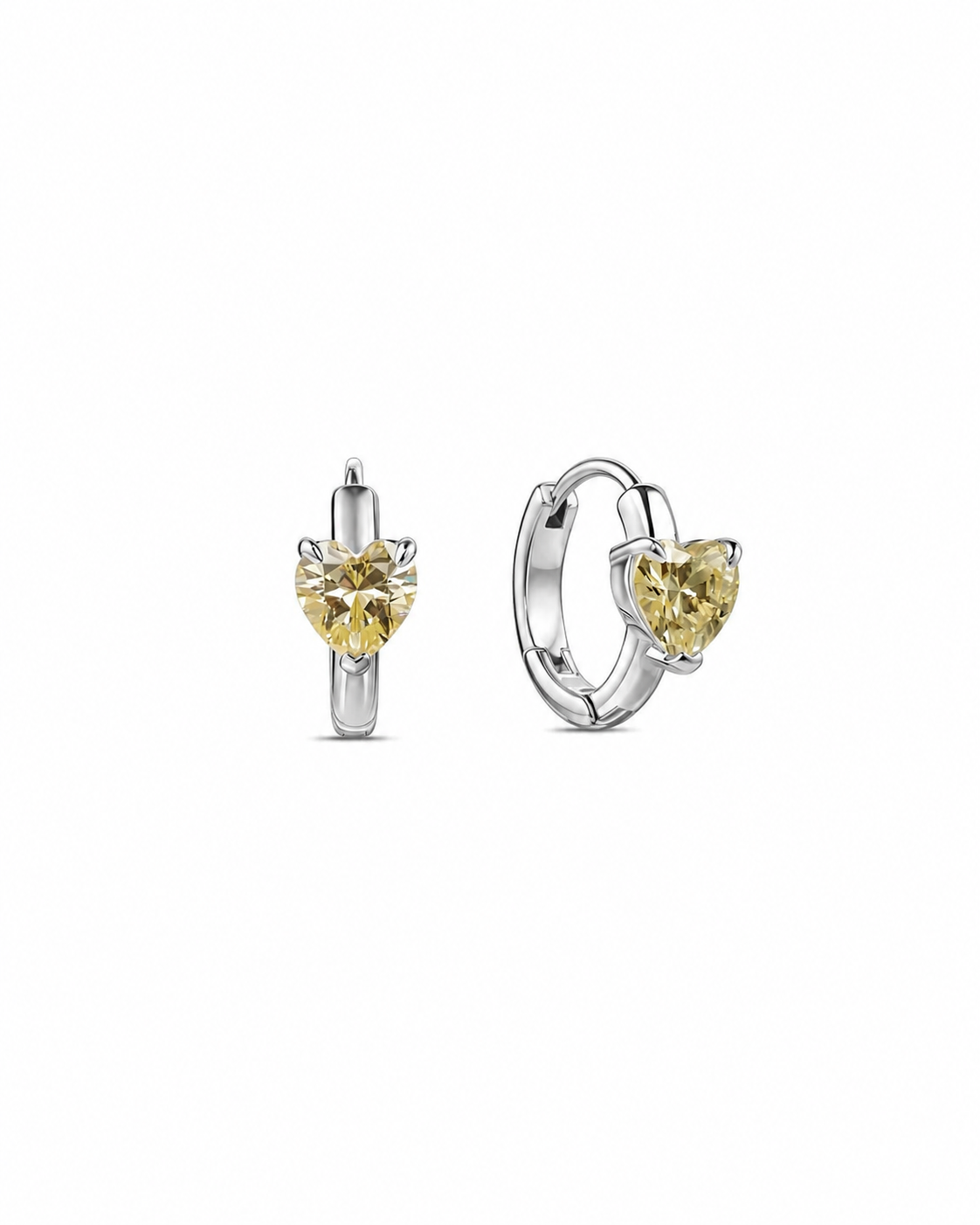 Two Hearts Hoop Earrings | Yellow Stone | Silver