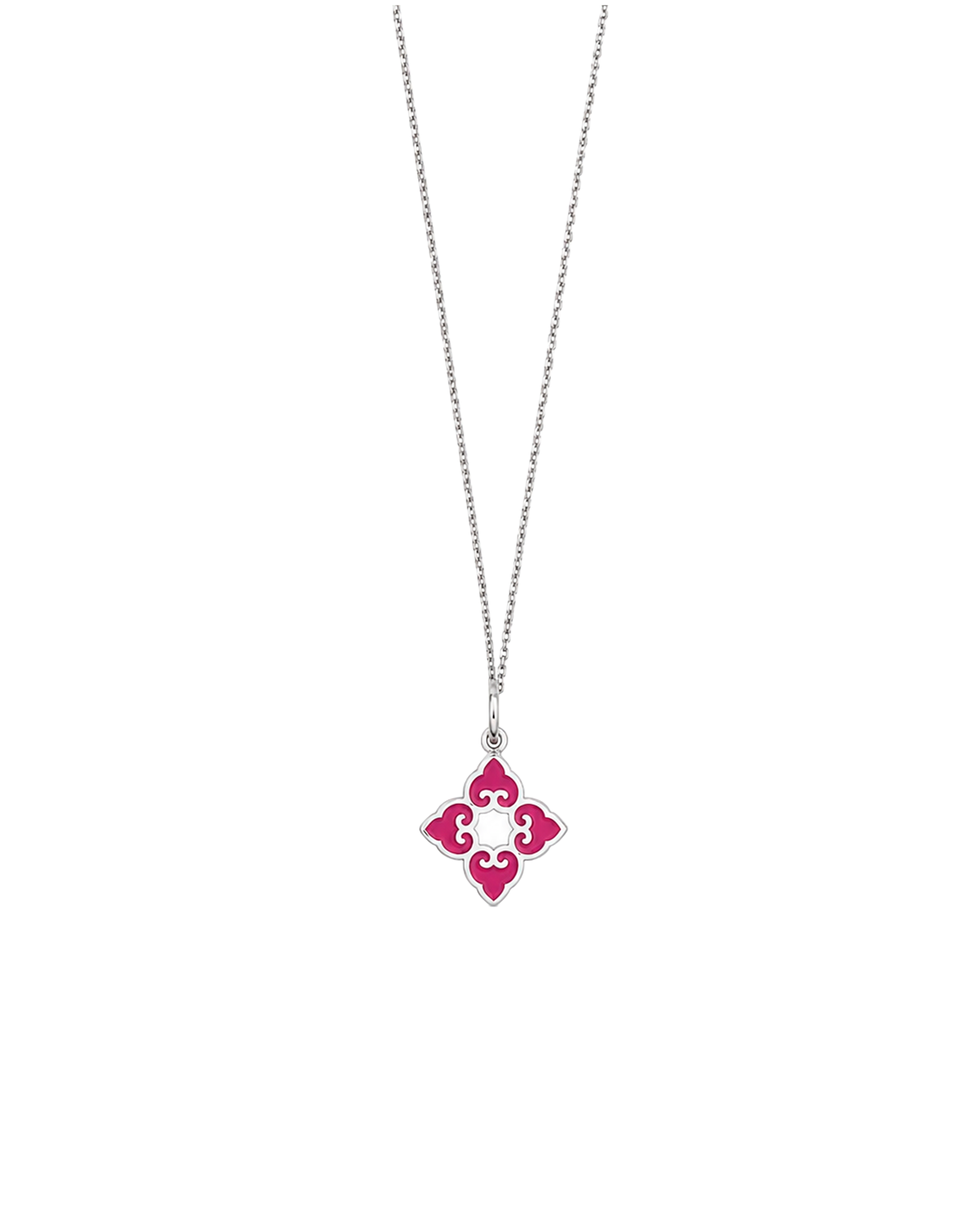 Classic Pink Enamel Pendant | Rhodium