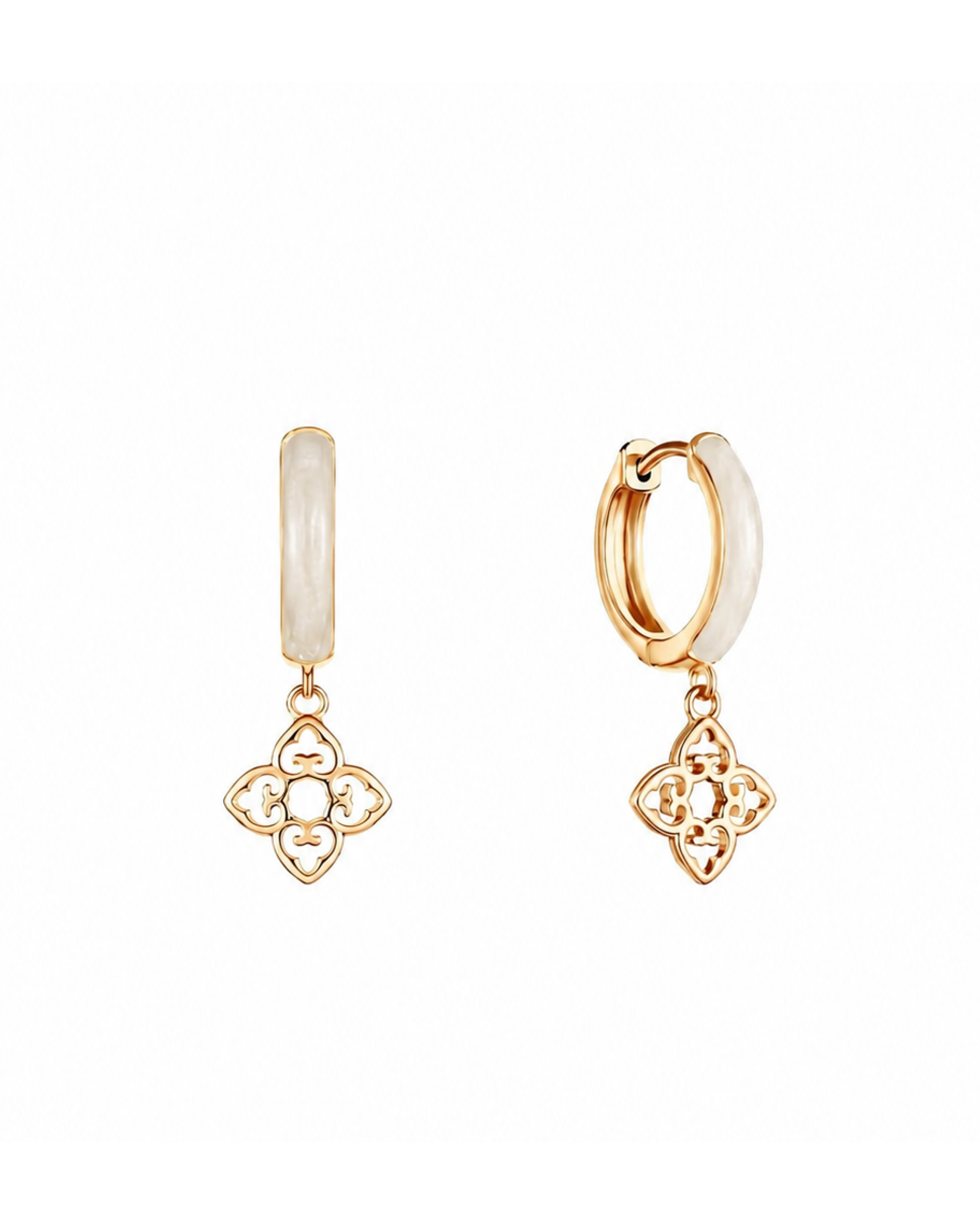 Classic White Enamel Earrings | Yellow Gold