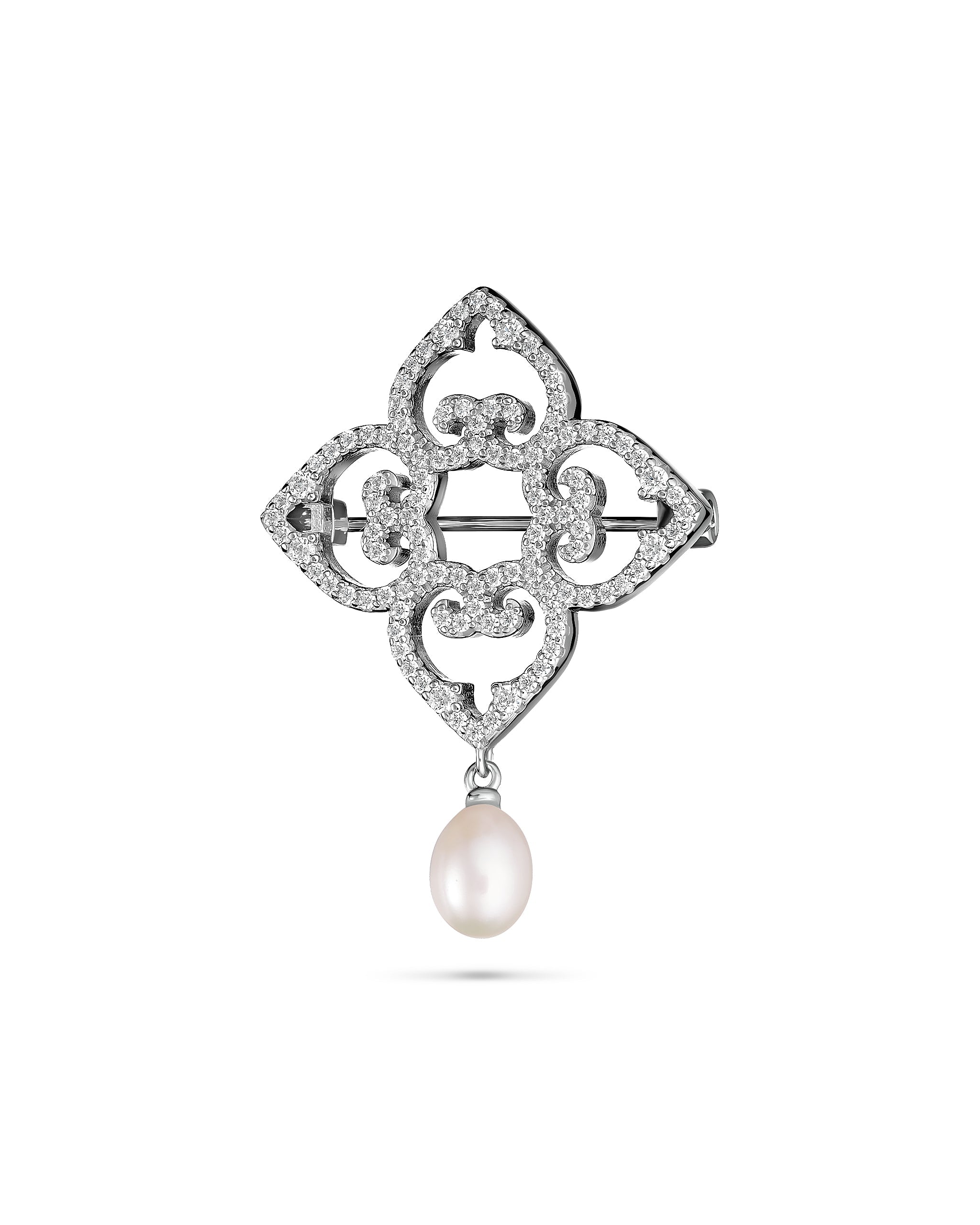 Decorative brooch with a pearl on a white background