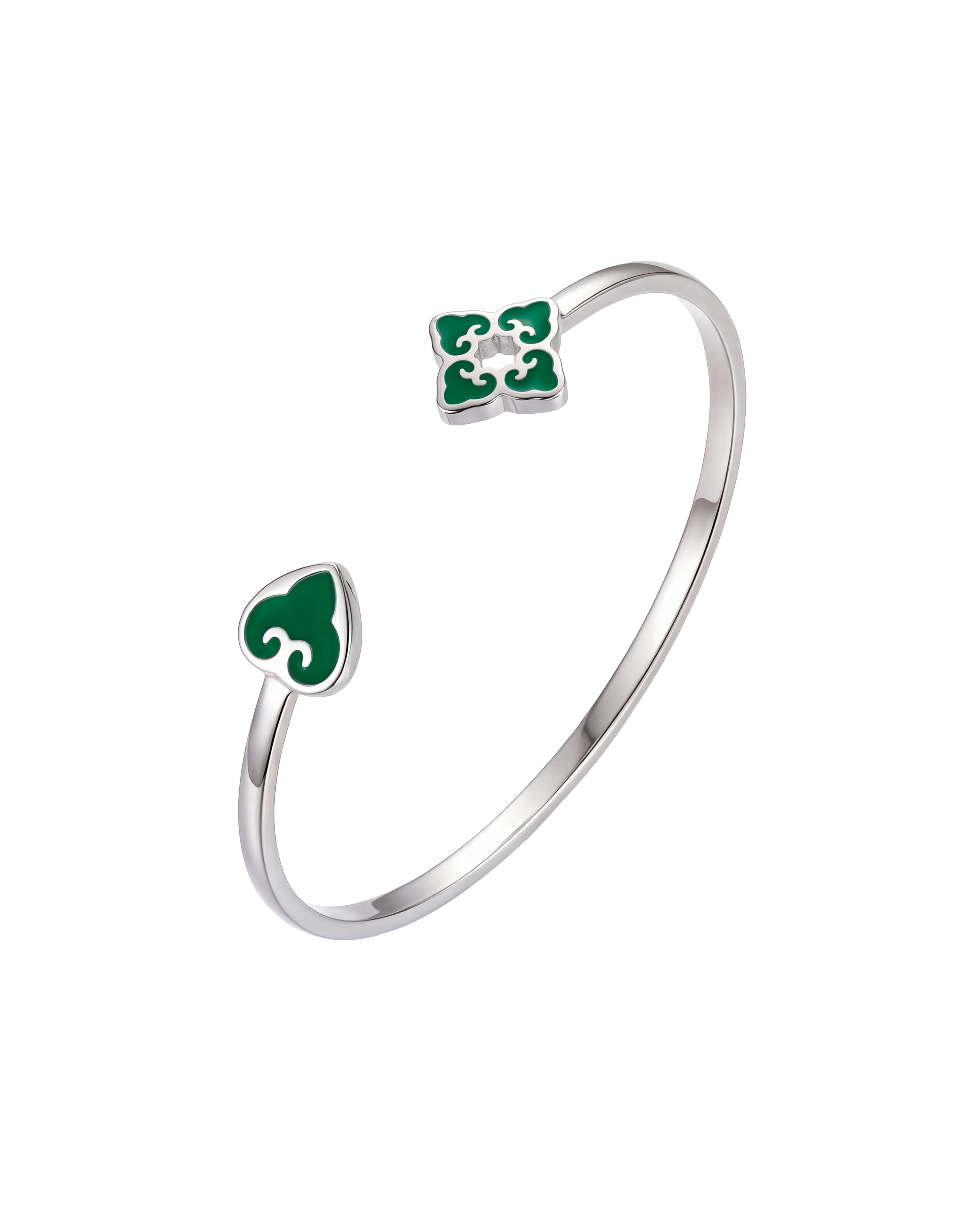 Green Enamel Bracelet | Rhodium