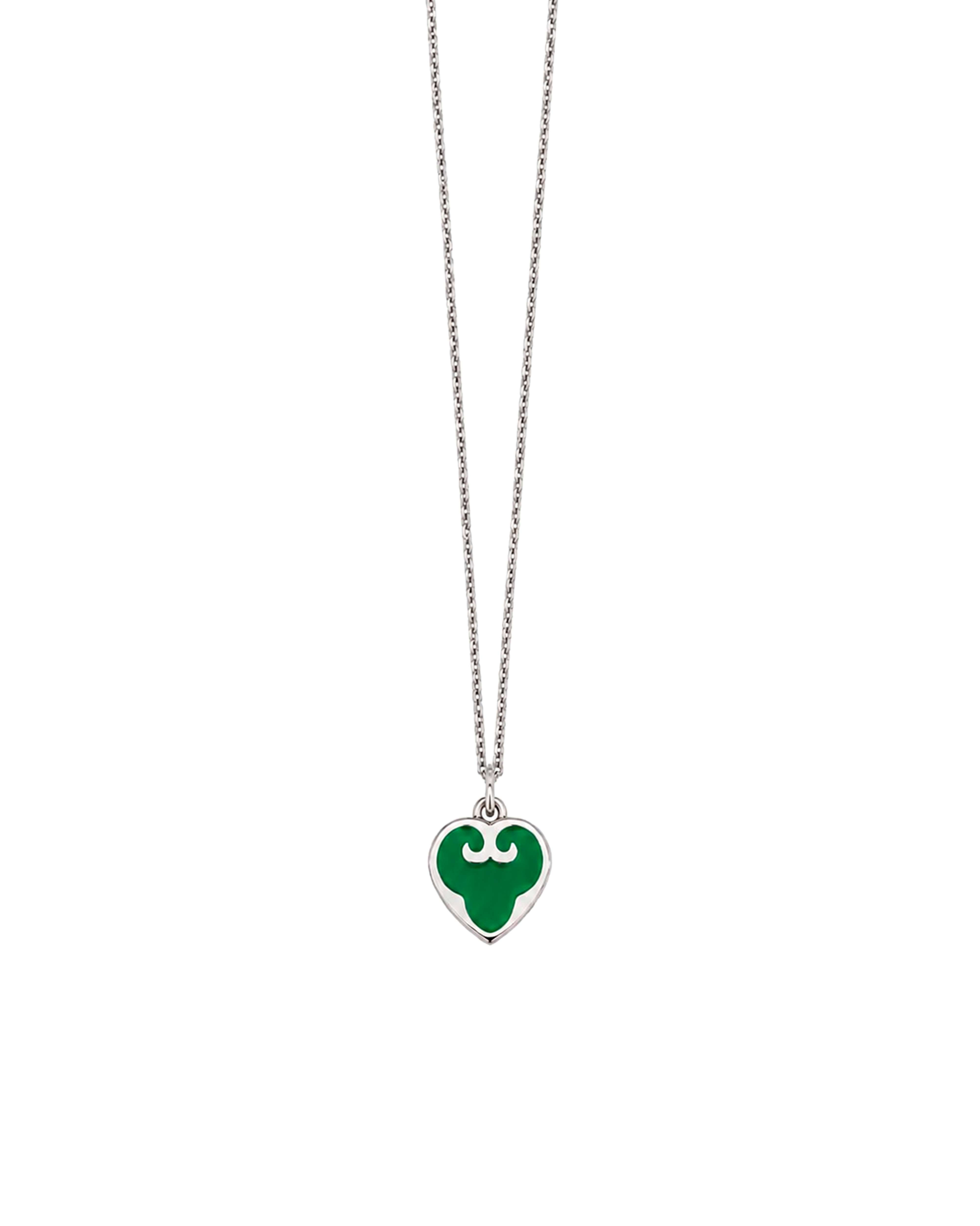 Green Enamel Heart Pendant | Rhodium