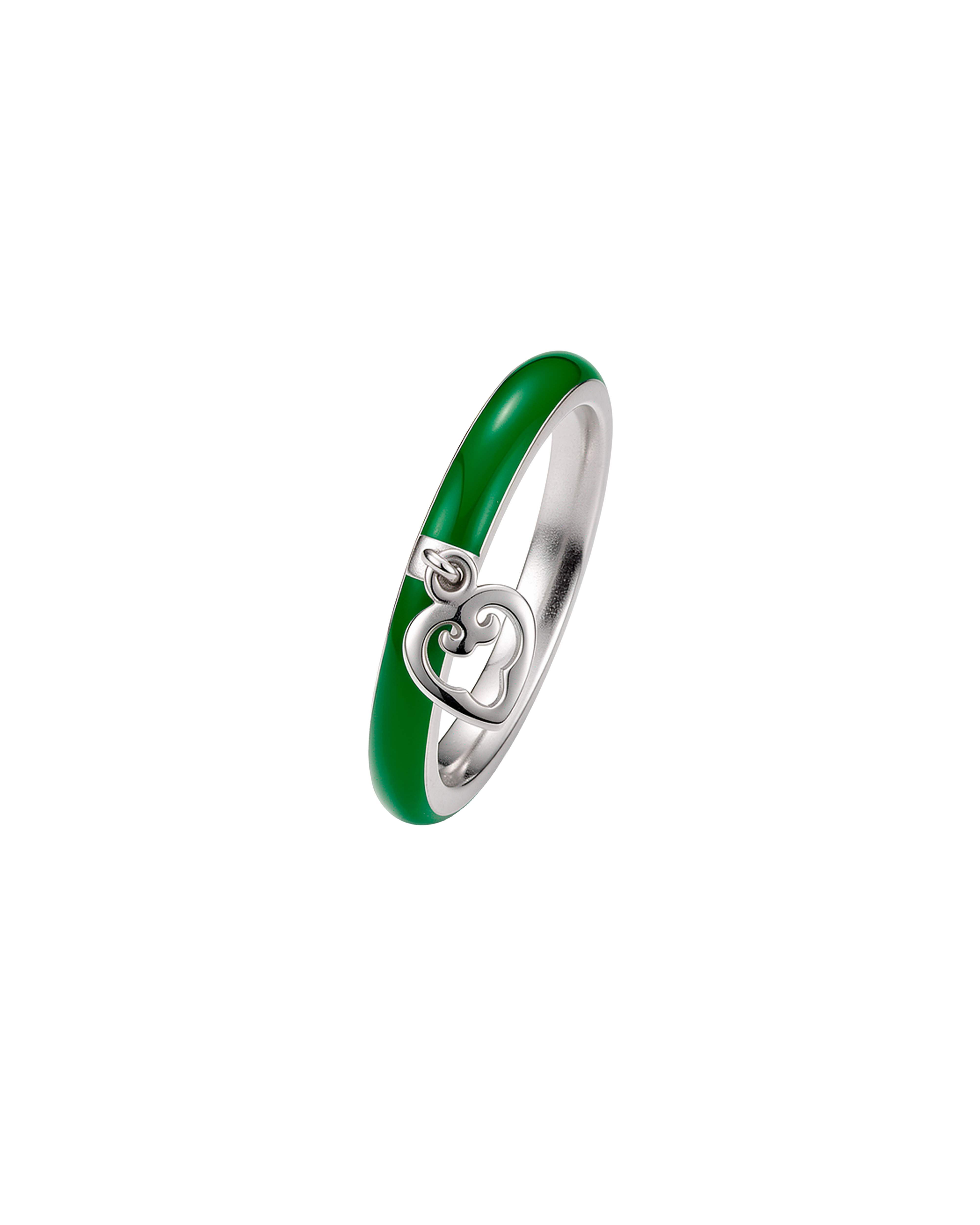 Green Enamel Heart Ring | Rhodium
