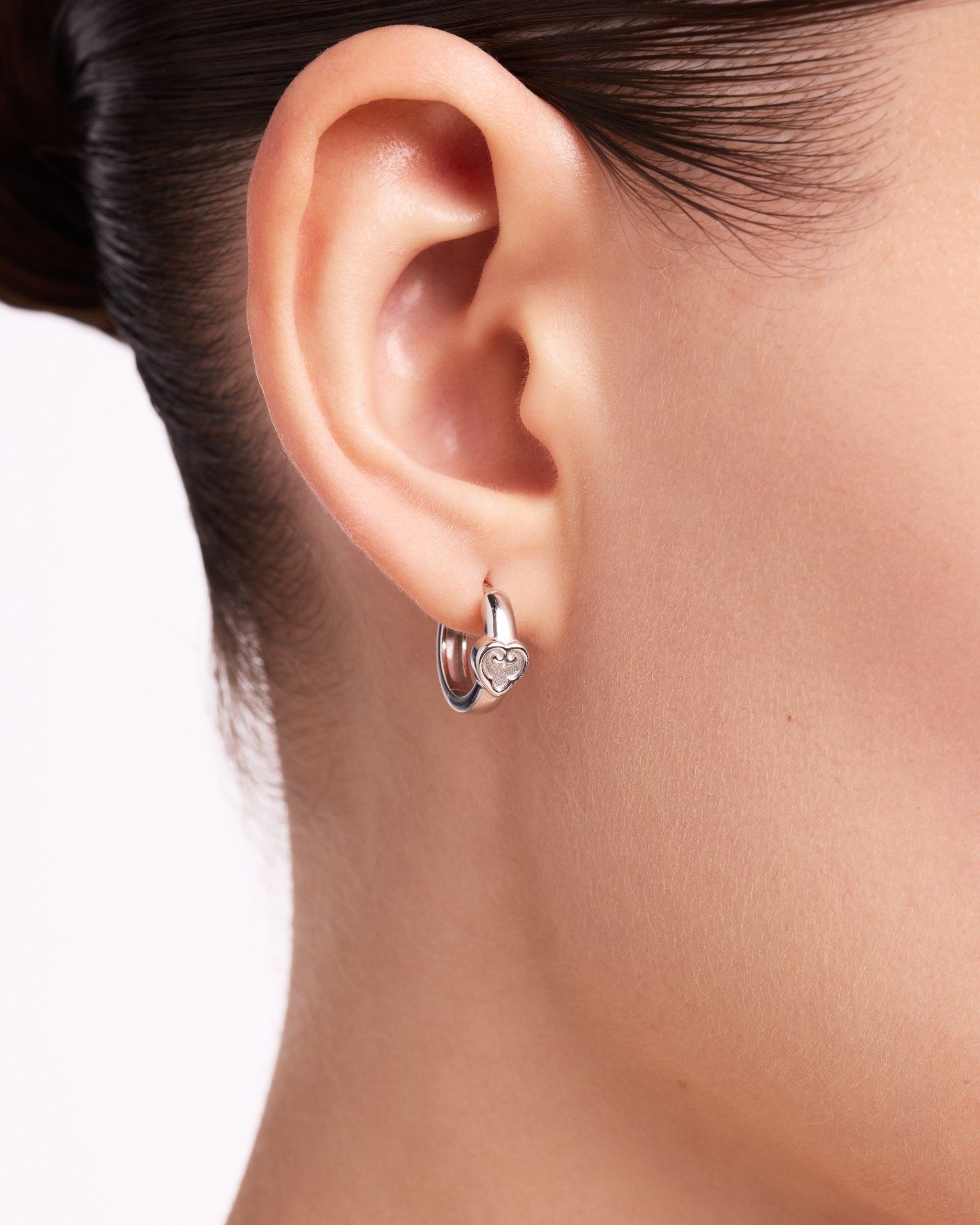 Heart Miniatures Hoop Earrings | Rhodium