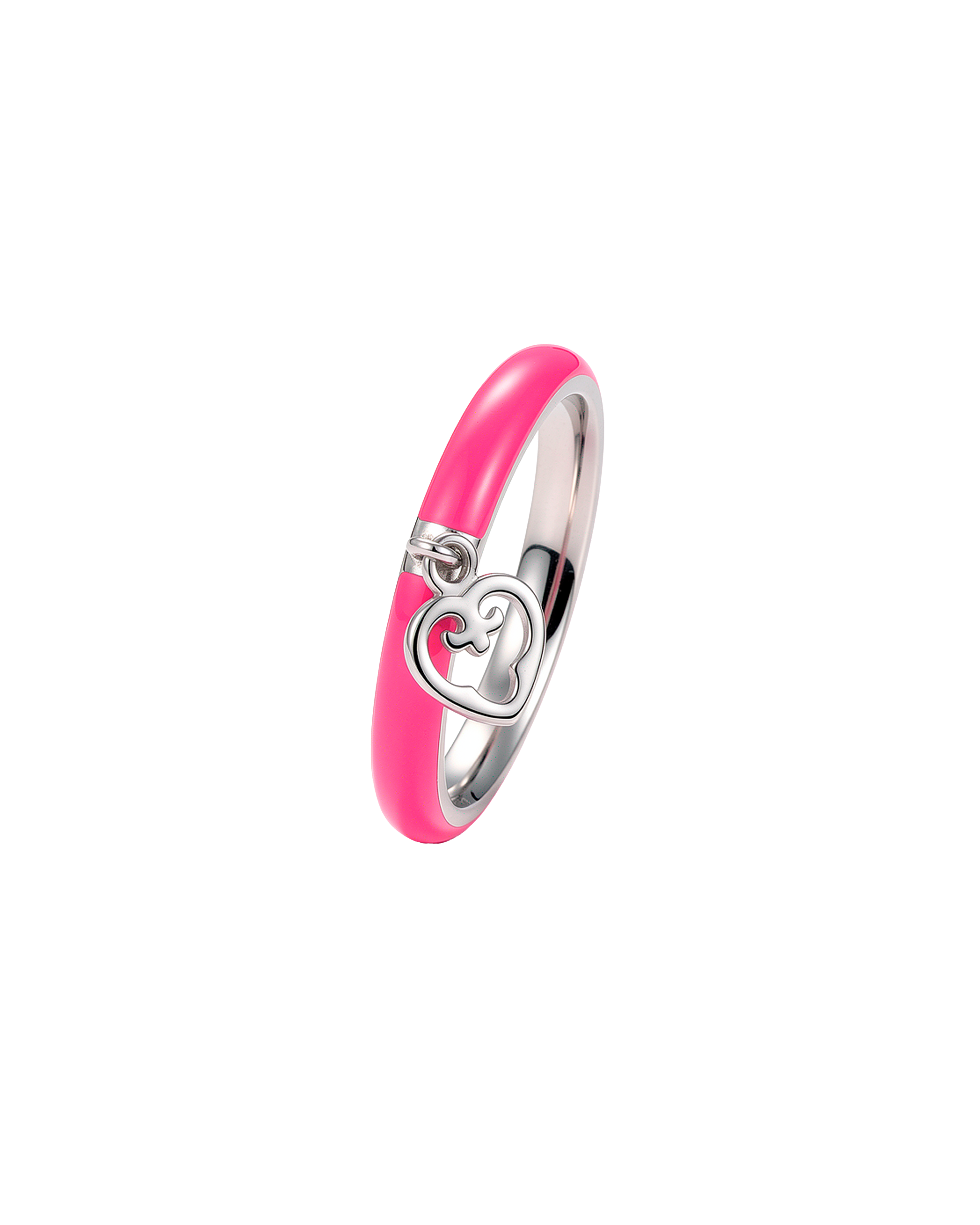 Pink Enamel Heart Ring | Rhodium