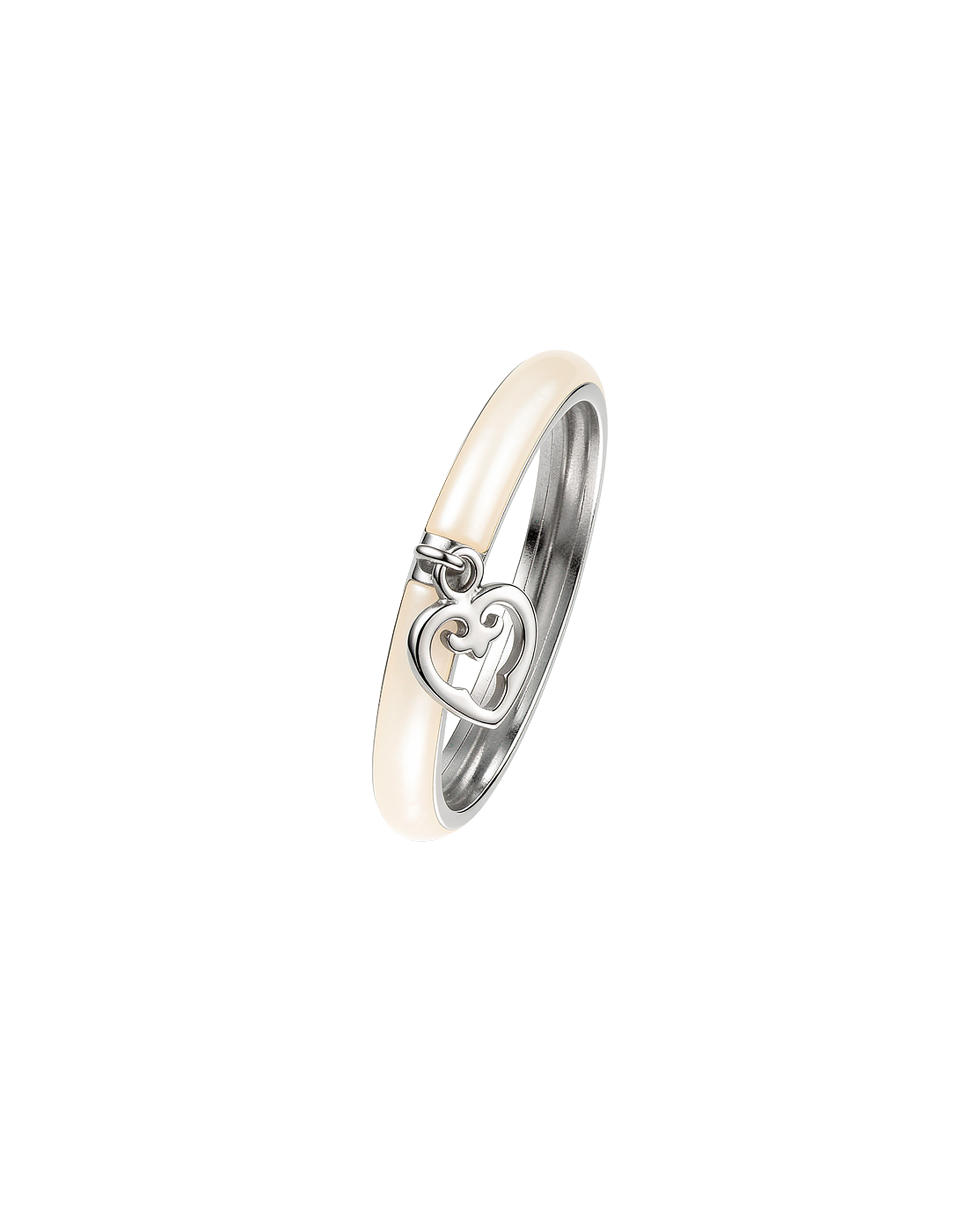 White Enamel Heart Ring | Rhodium