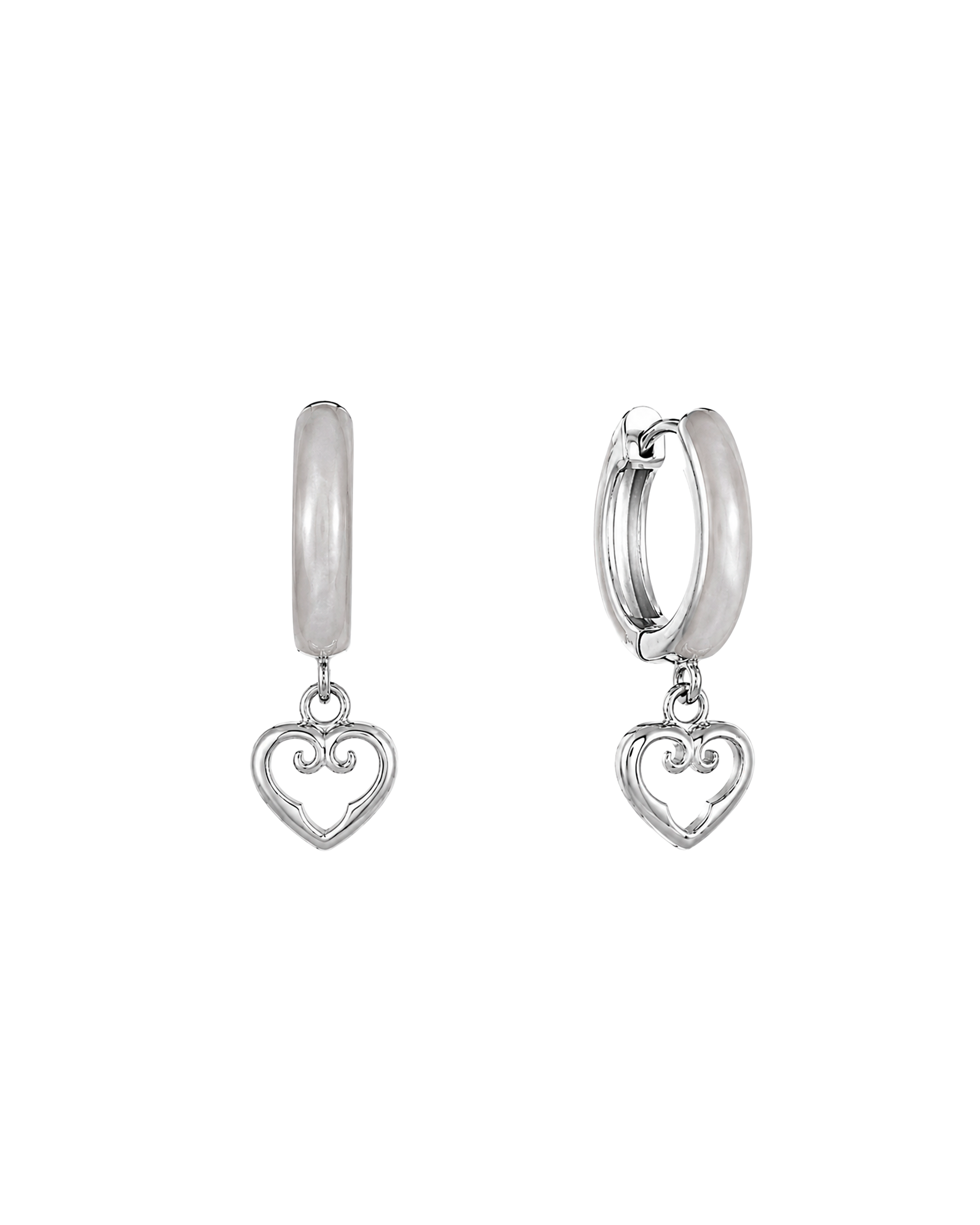 White Enamel Heart Earrings | Rhodium