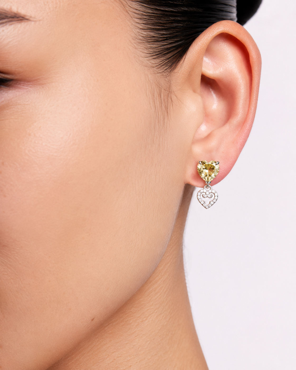 Two Hearts Stud Earrings | Yellow Stone | Silver