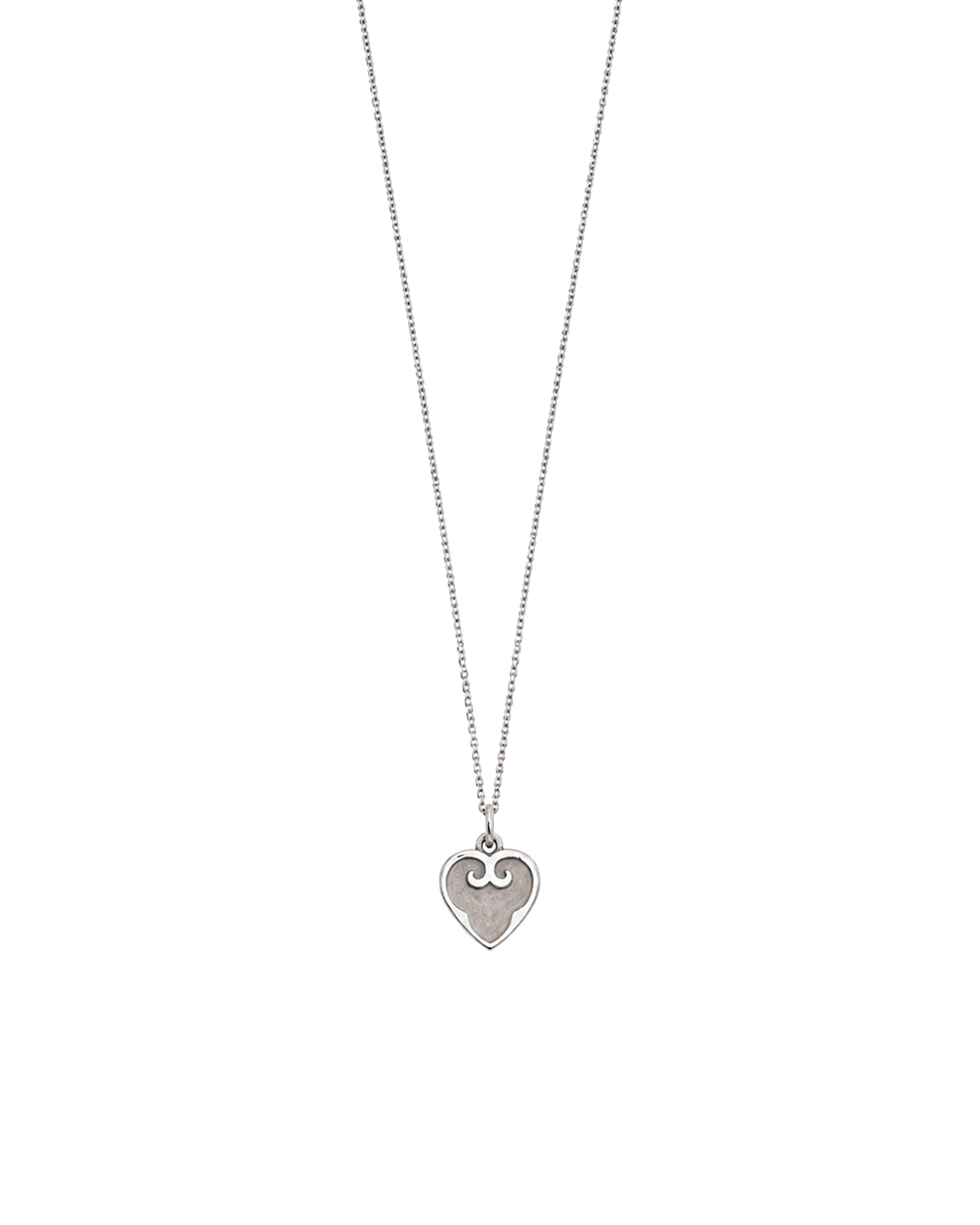 White Enamel Heart Pendant | Rhodium