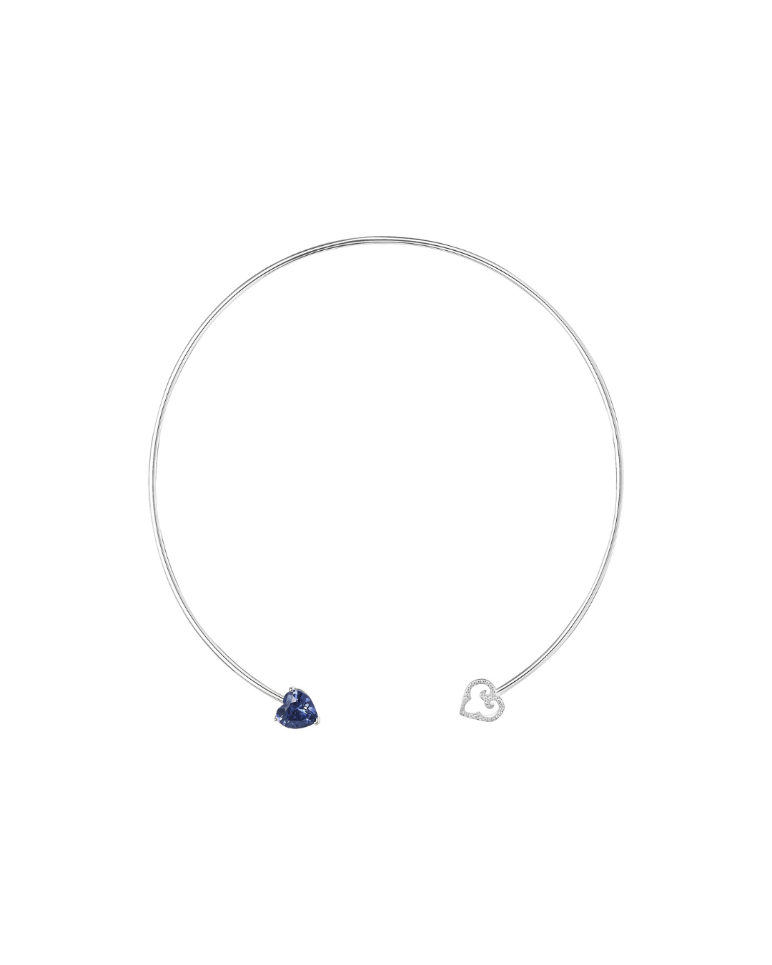 Two Hearts Choker | Blue Stone | Rhodium