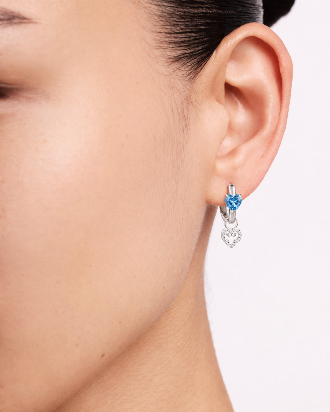 Two Hearts Hoop Earrings | Blue Stone | Silver
