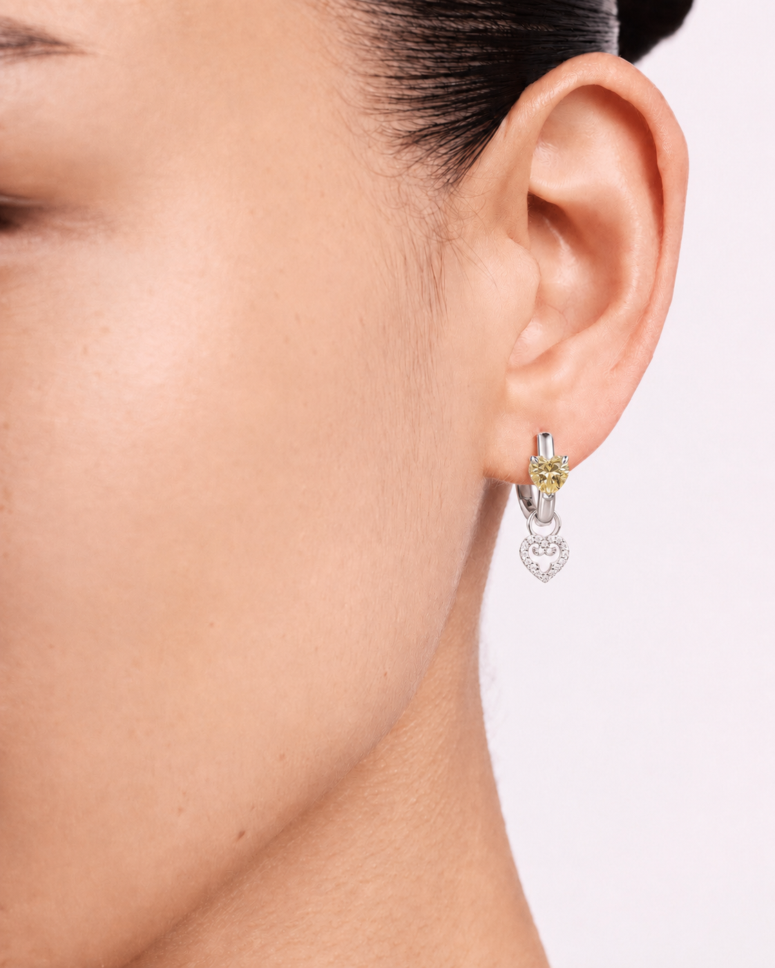 Two Hearts Hoop Earrings | Yellow Stone | Silver