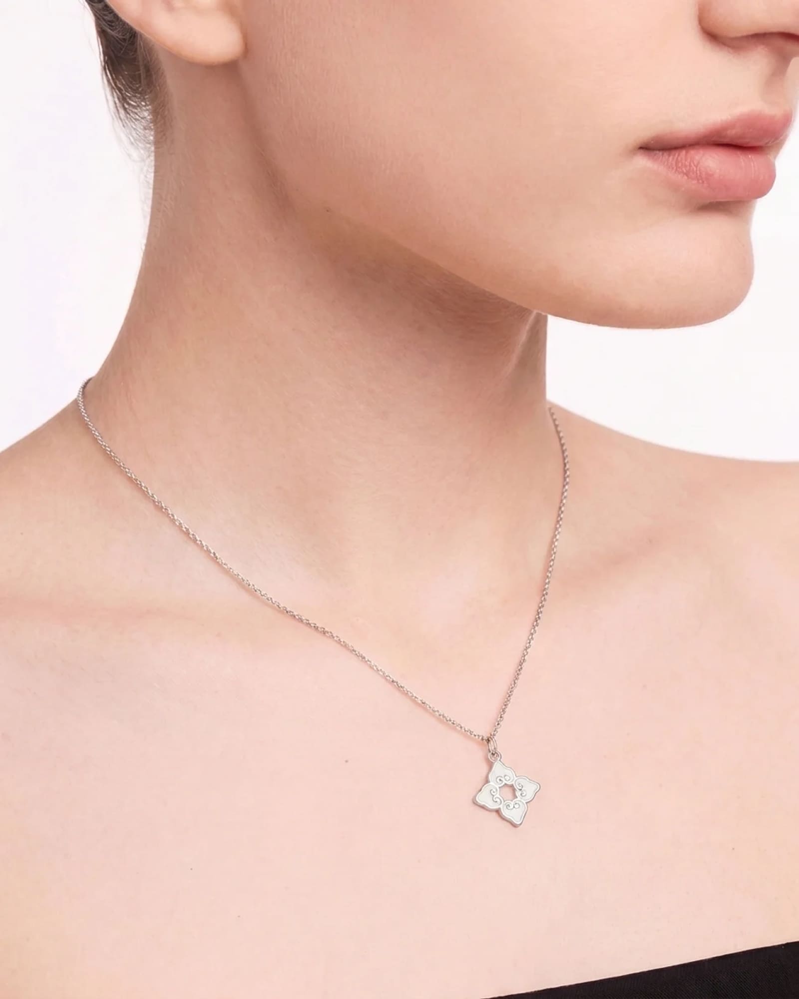Classic White Enamel Pendant | Rhodium