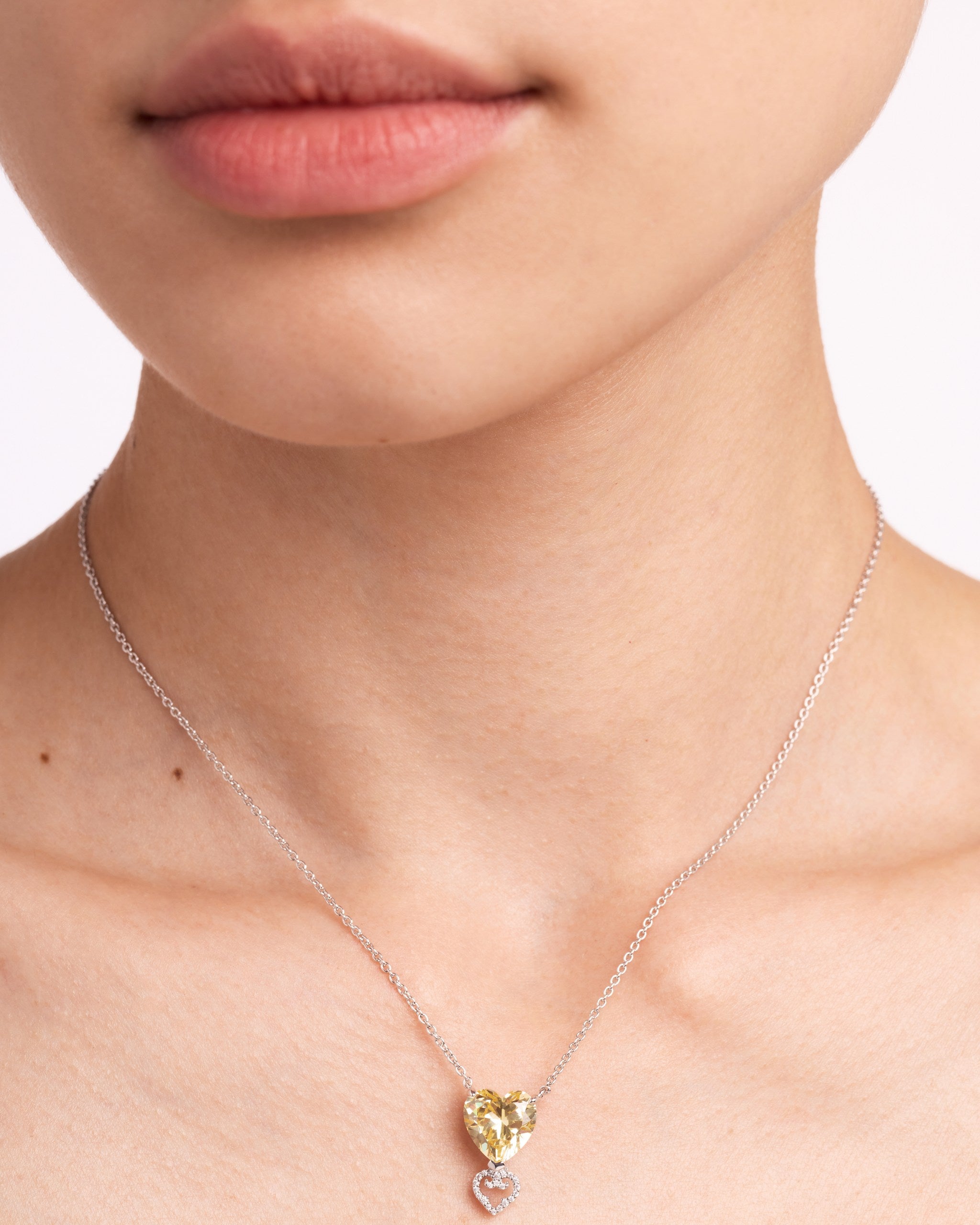 Two Hearts Pendant | Yellow Stone | Rhodium