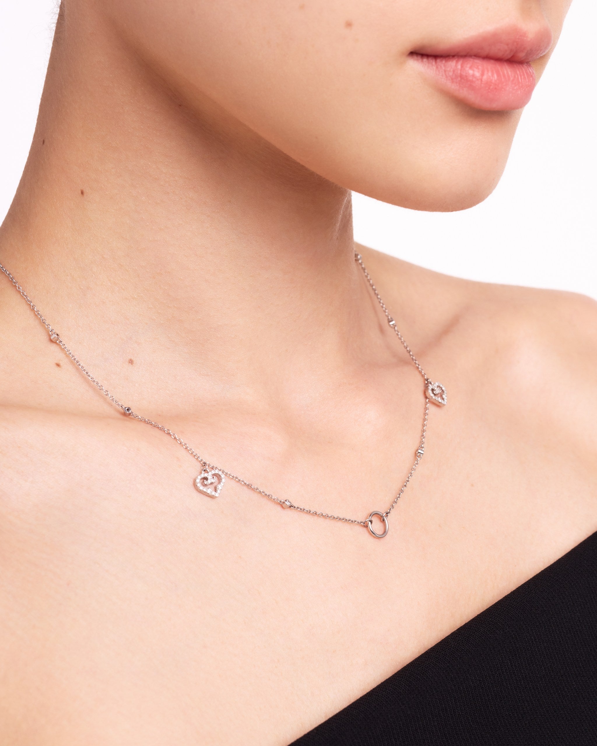 Mini Heart Duo Necklace | Rhodium