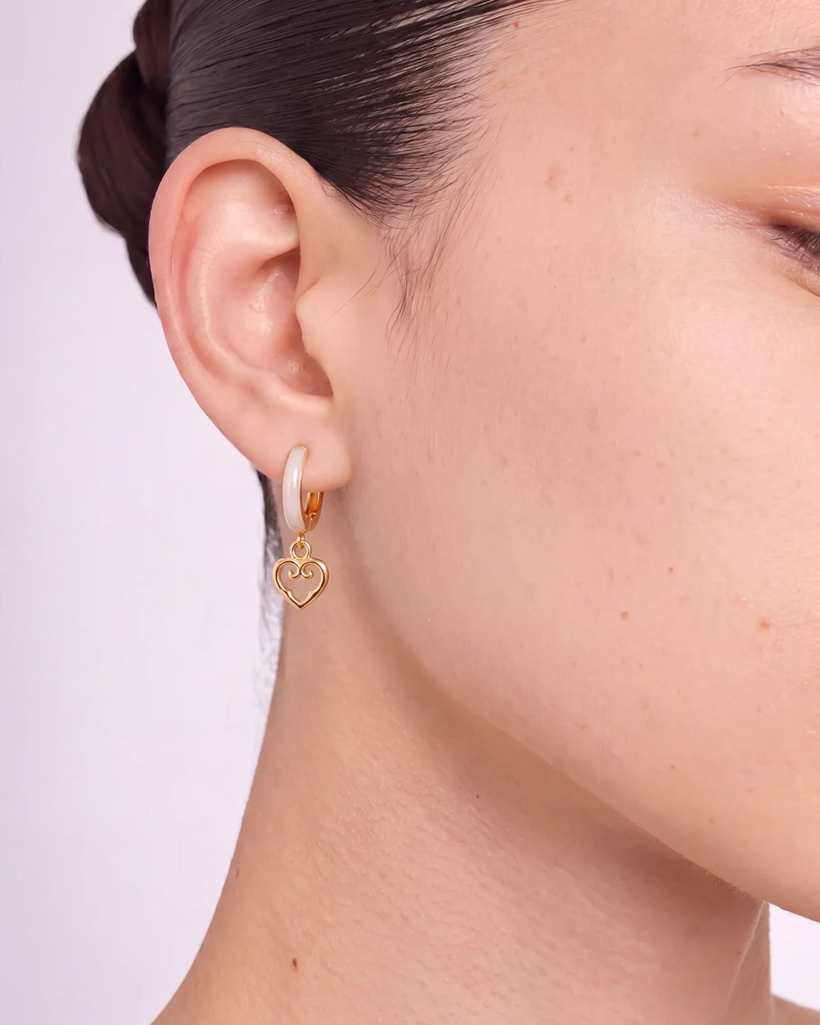 White Enamel Heart Earrings | Yellow Gold