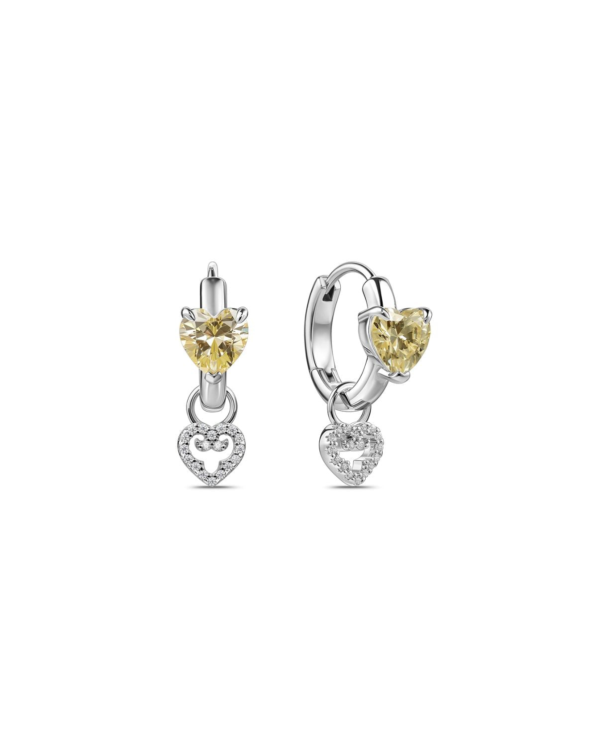 Two Hearts Hoop Earrings | Yellow Stone | Silver