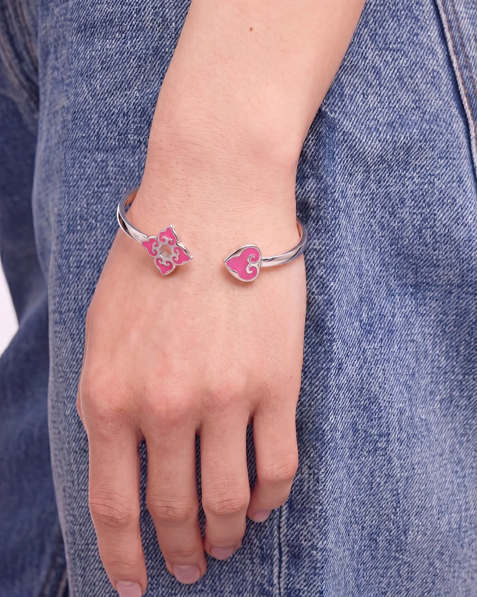 Pink Enamel Bracelet | Rhodium