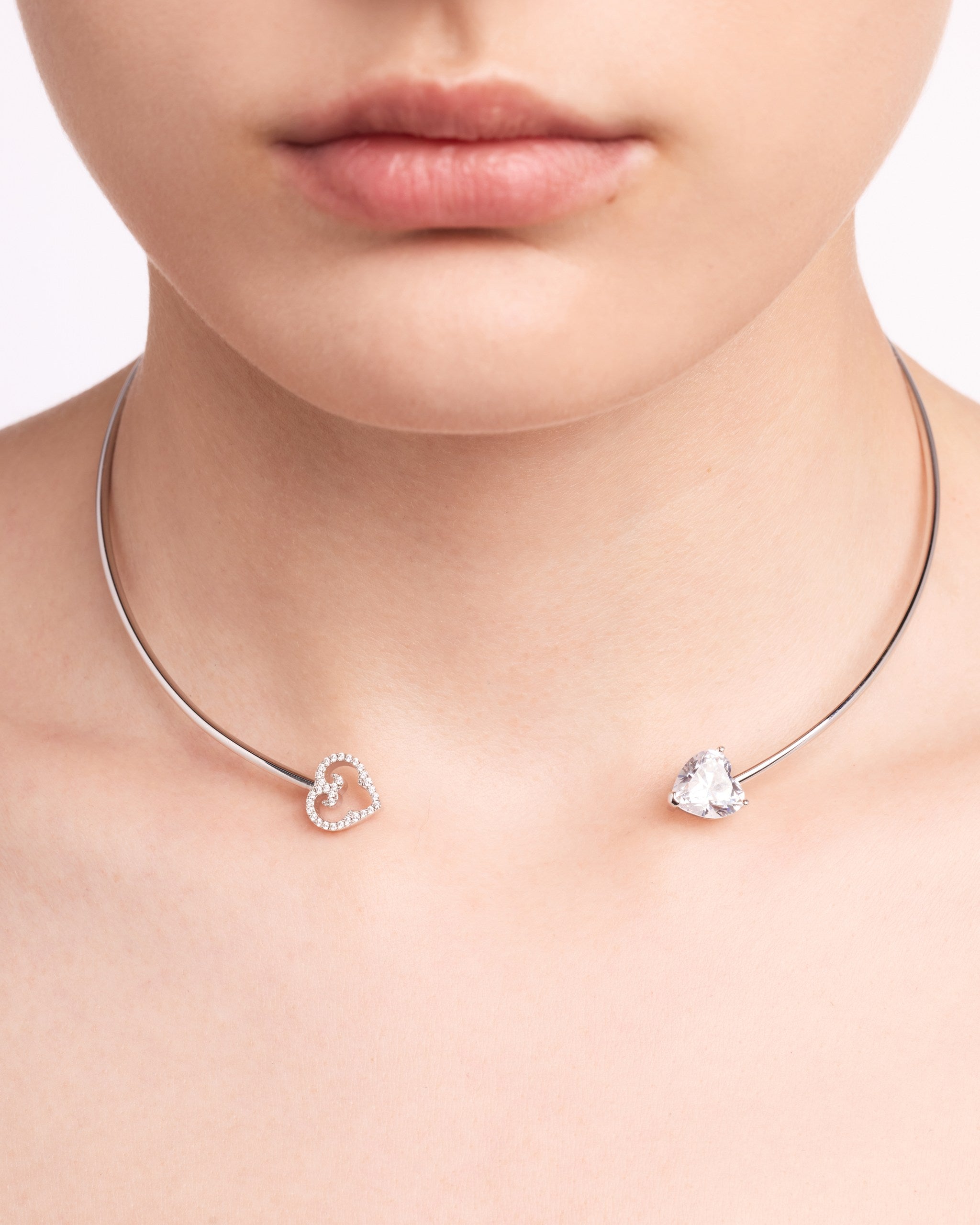 Two Hearts Choker | White Stone