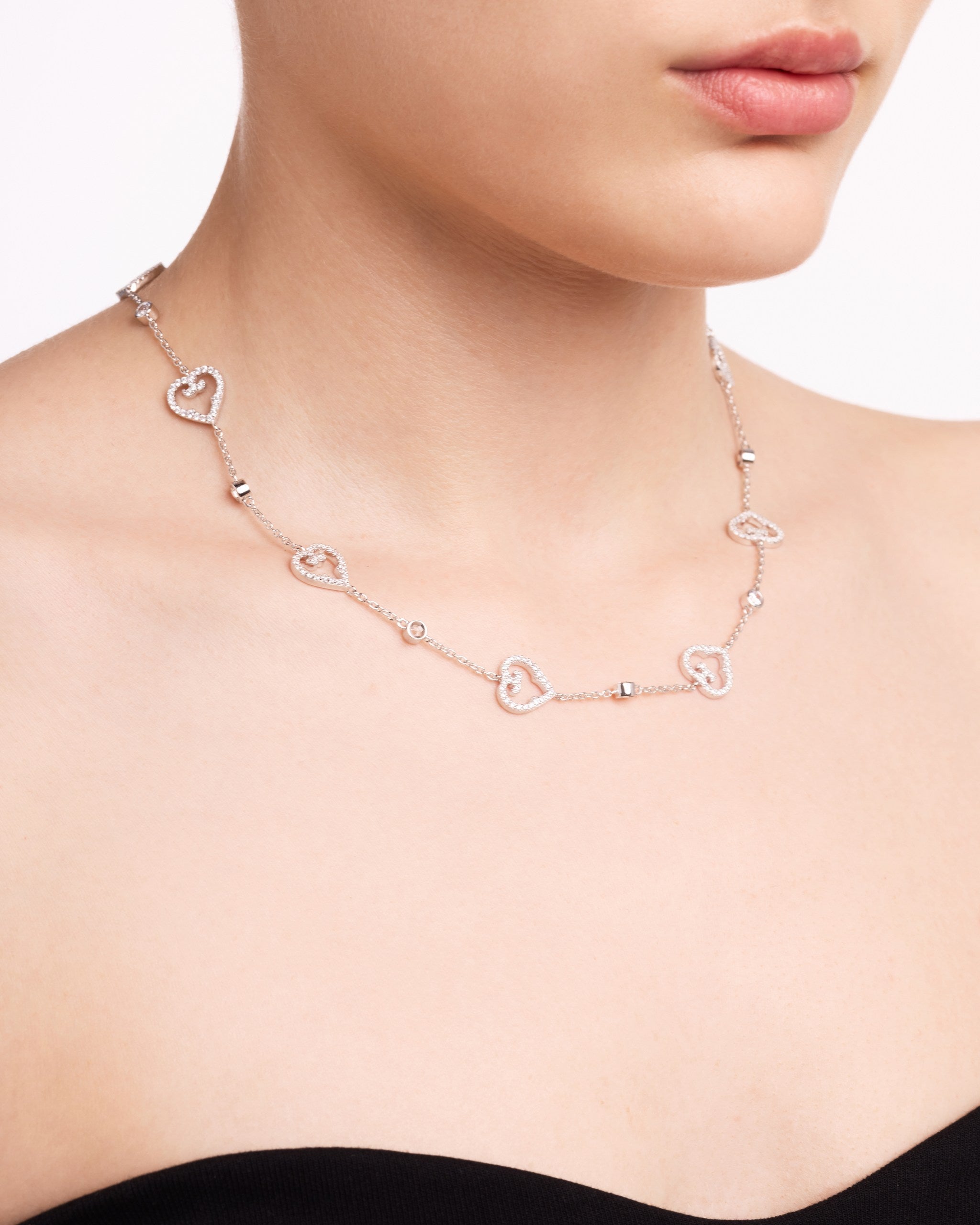 Heart Sette Choker | Rhodium