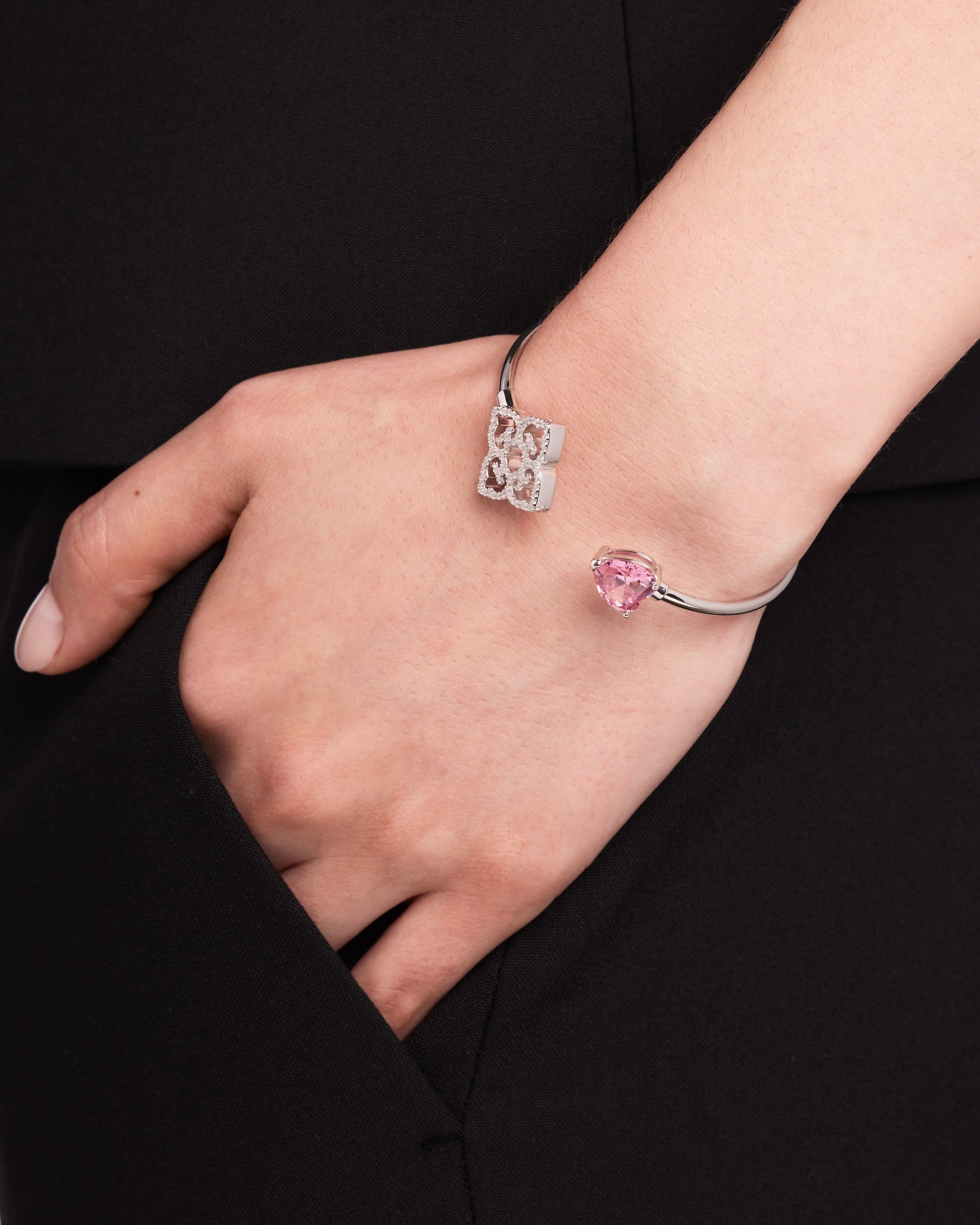 Mother & Child Bracelet | Pink Stone | Rhodium