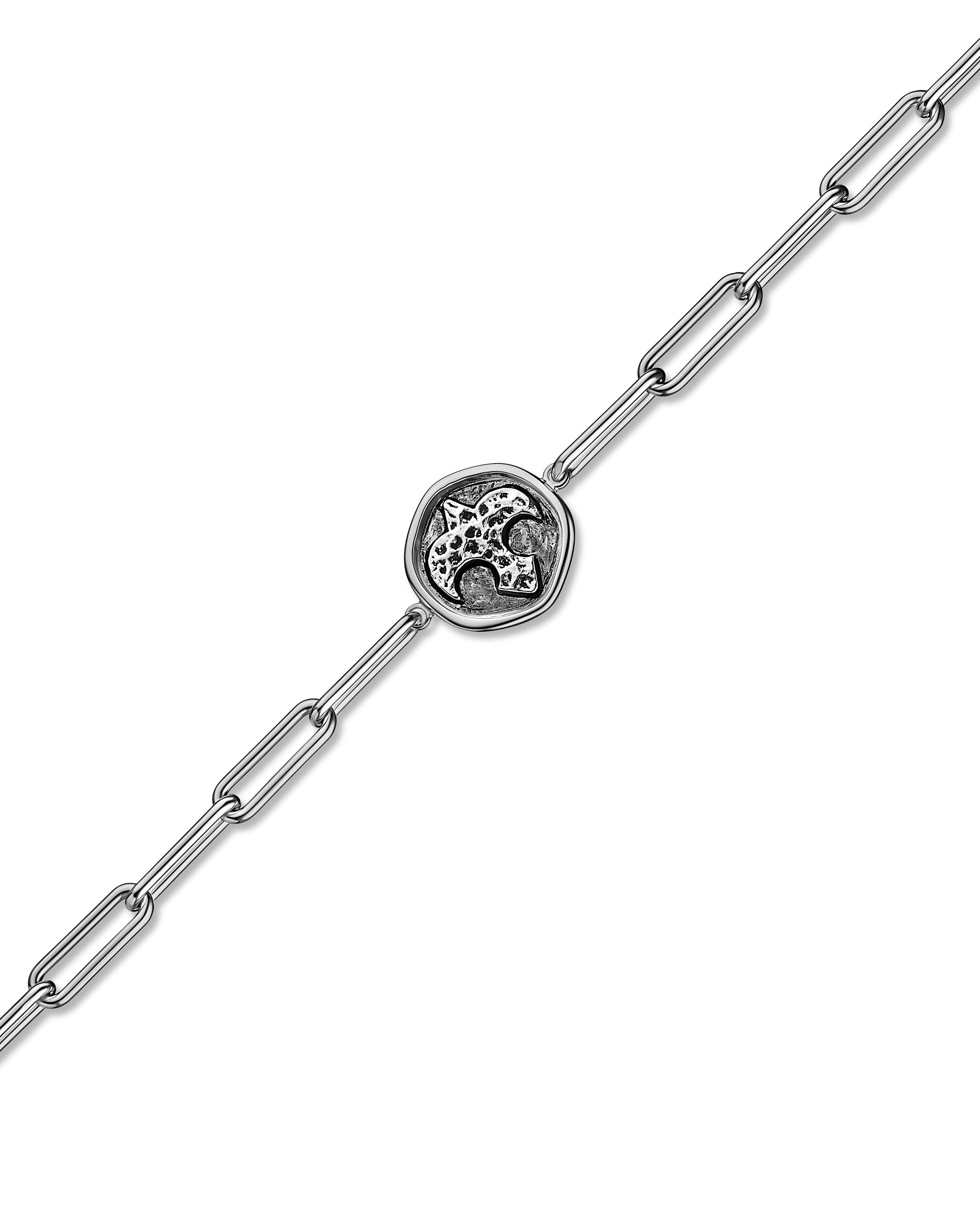 Rhodium plated chain bracelet with bird medallion