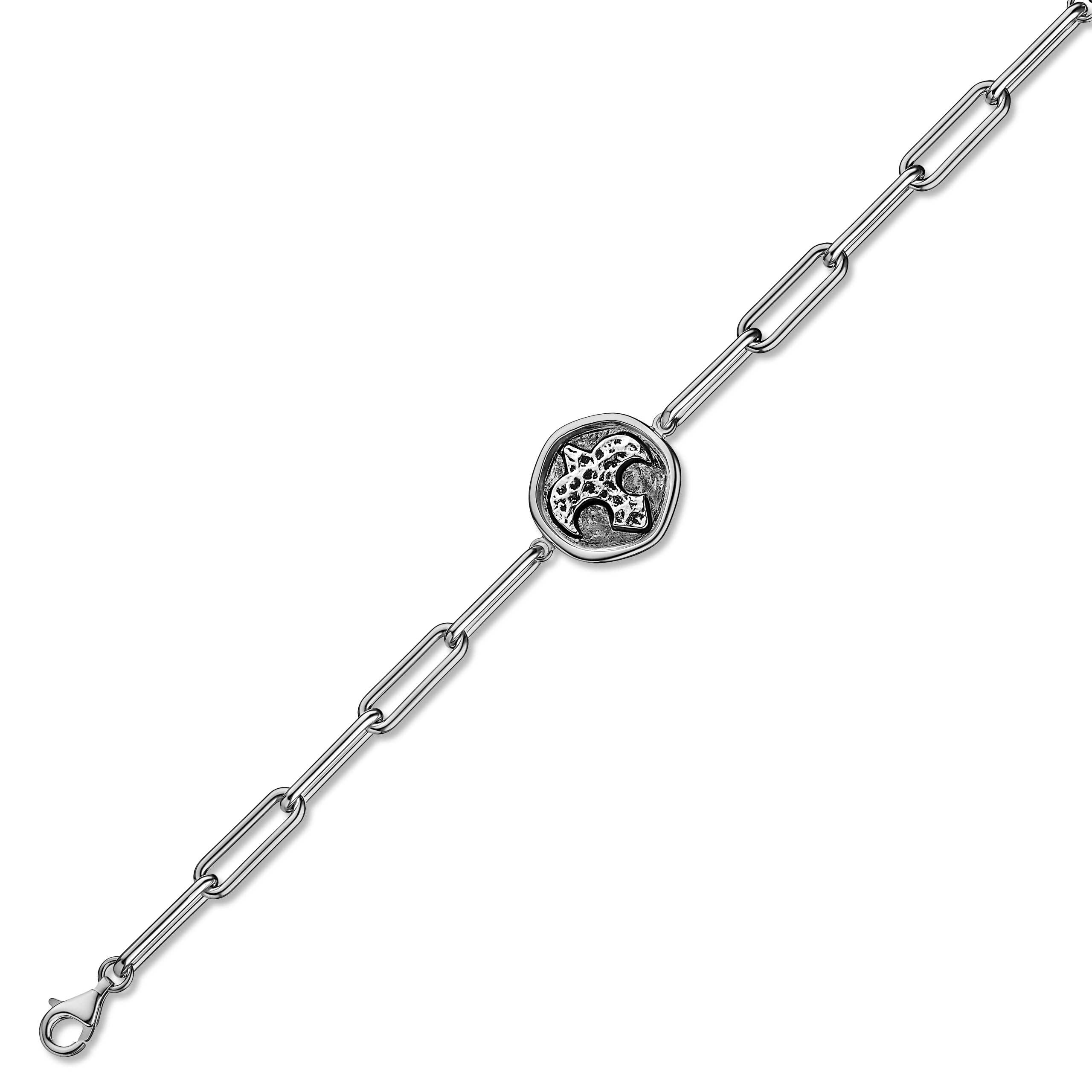 Rhodium plated chain bracelet with bird medallion