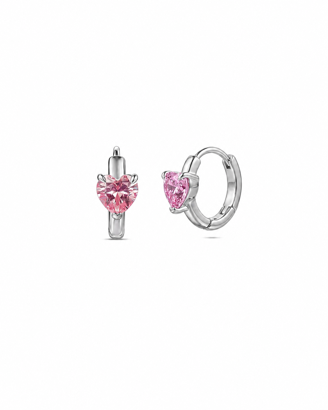 Two Hearts Hoop Earrings | Pink Stone | Silver
