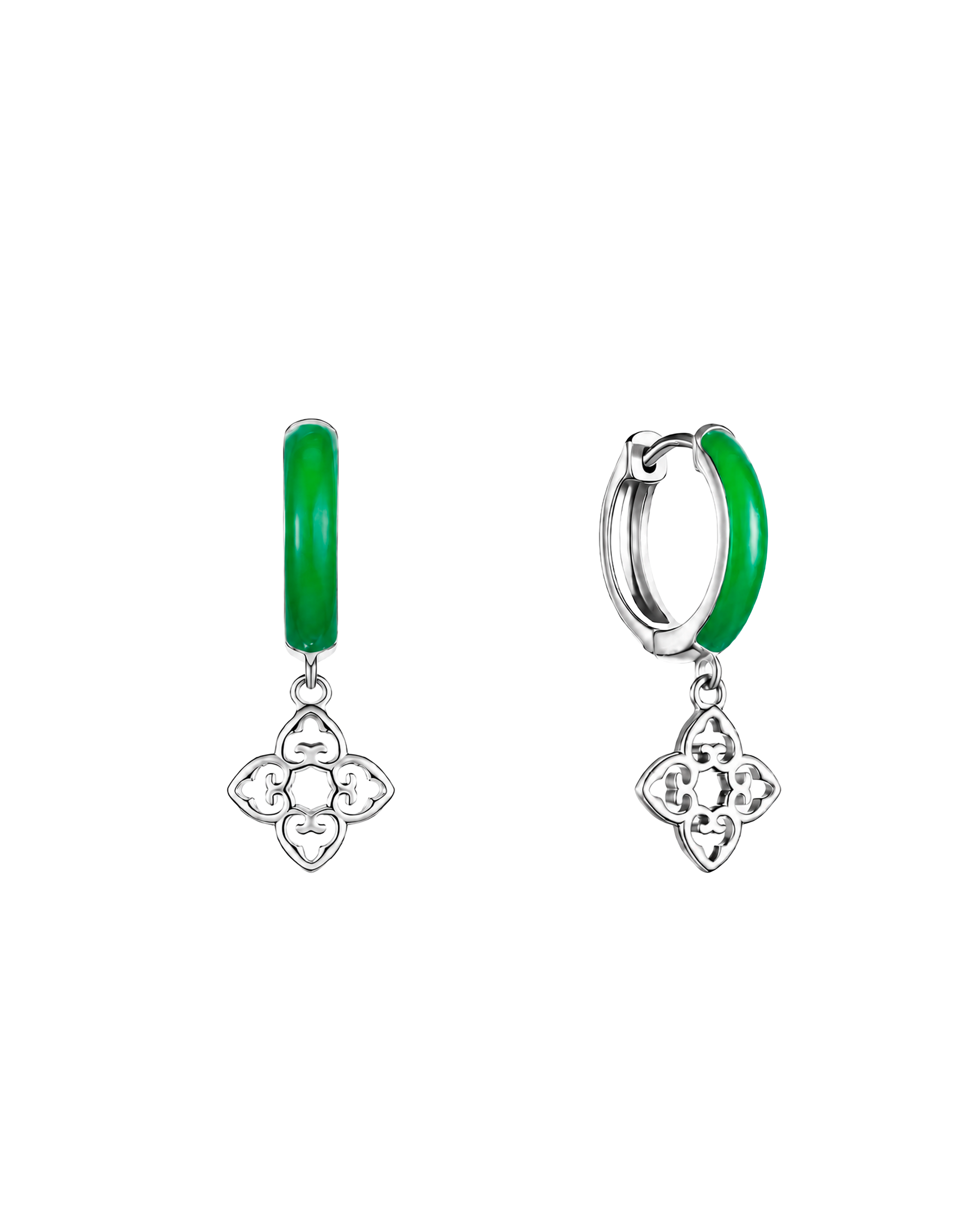 Classic Green Enamel Earrings | Rhodium