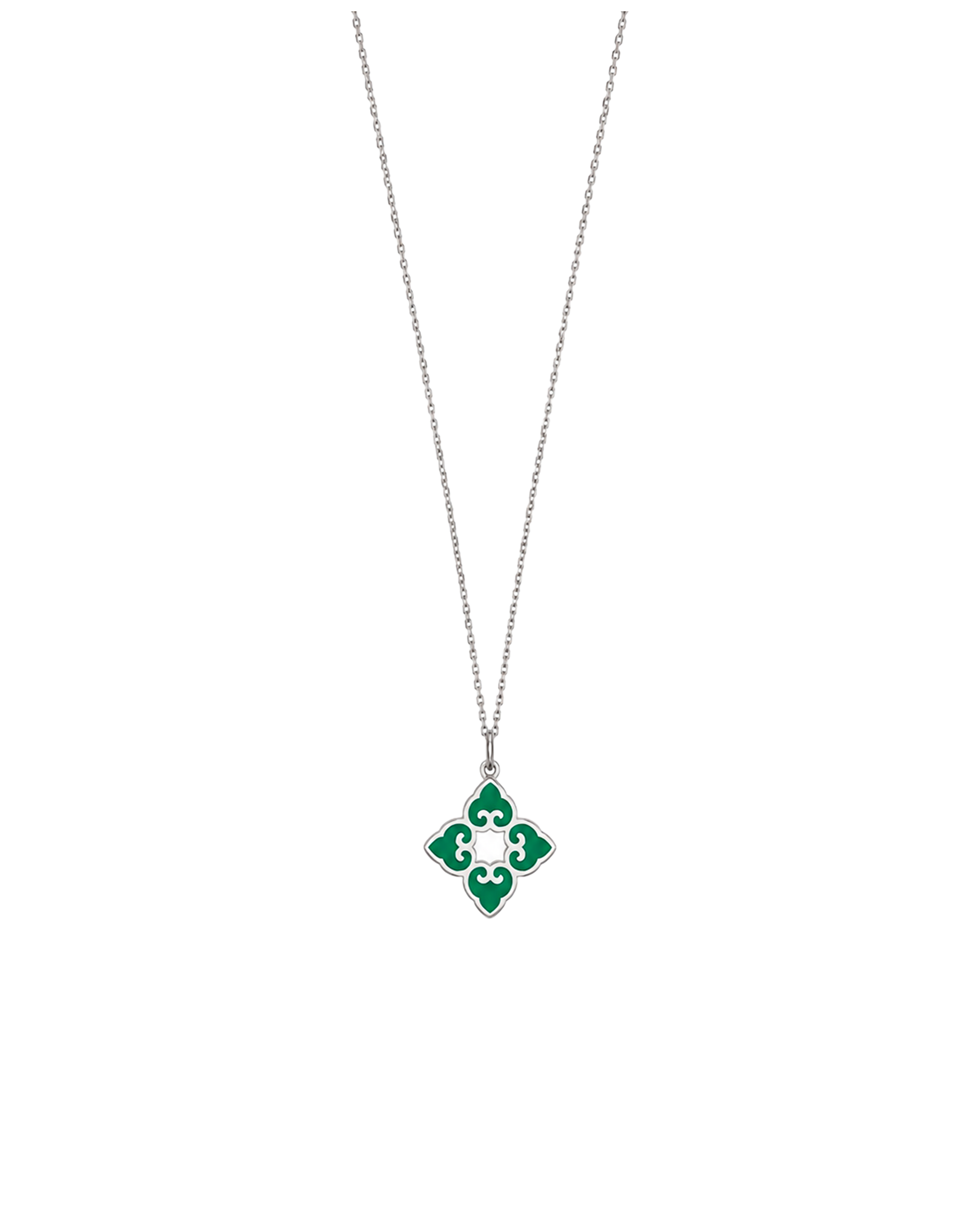 Classic Green Enamel Pendant | Rhodium