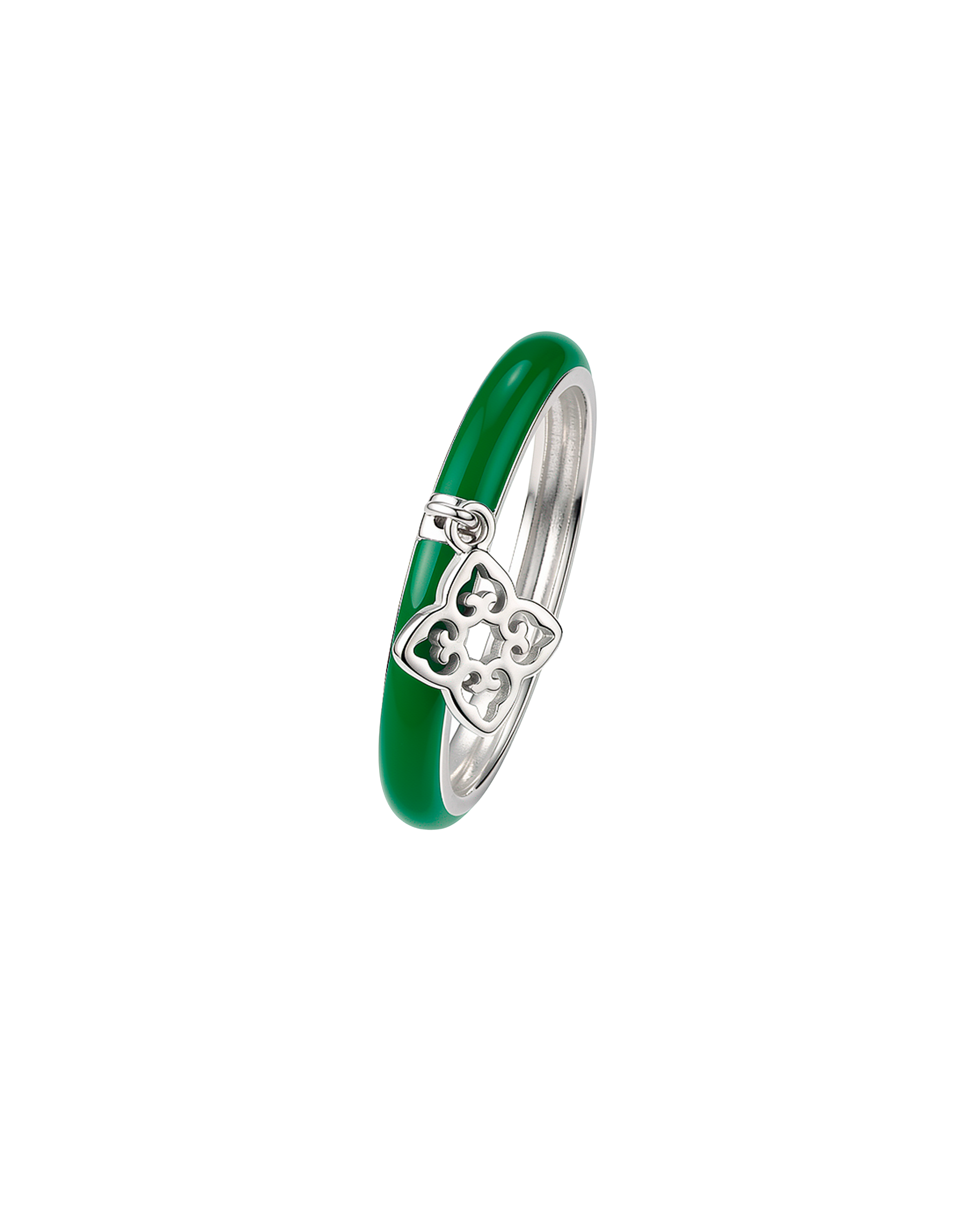 Classic Green Enamel Ring | Rhodium