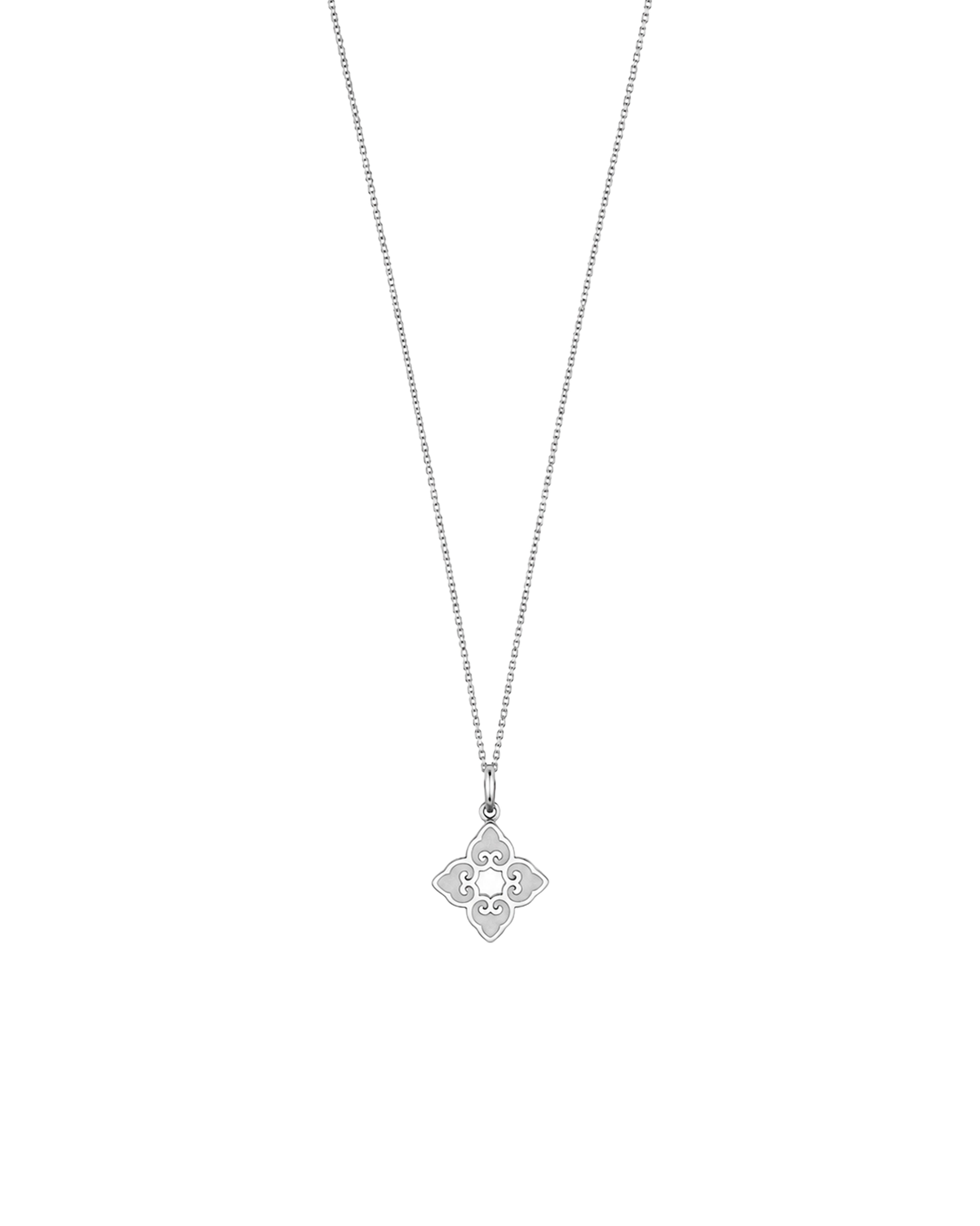 Classic White Enamel Pendant | Rhodium