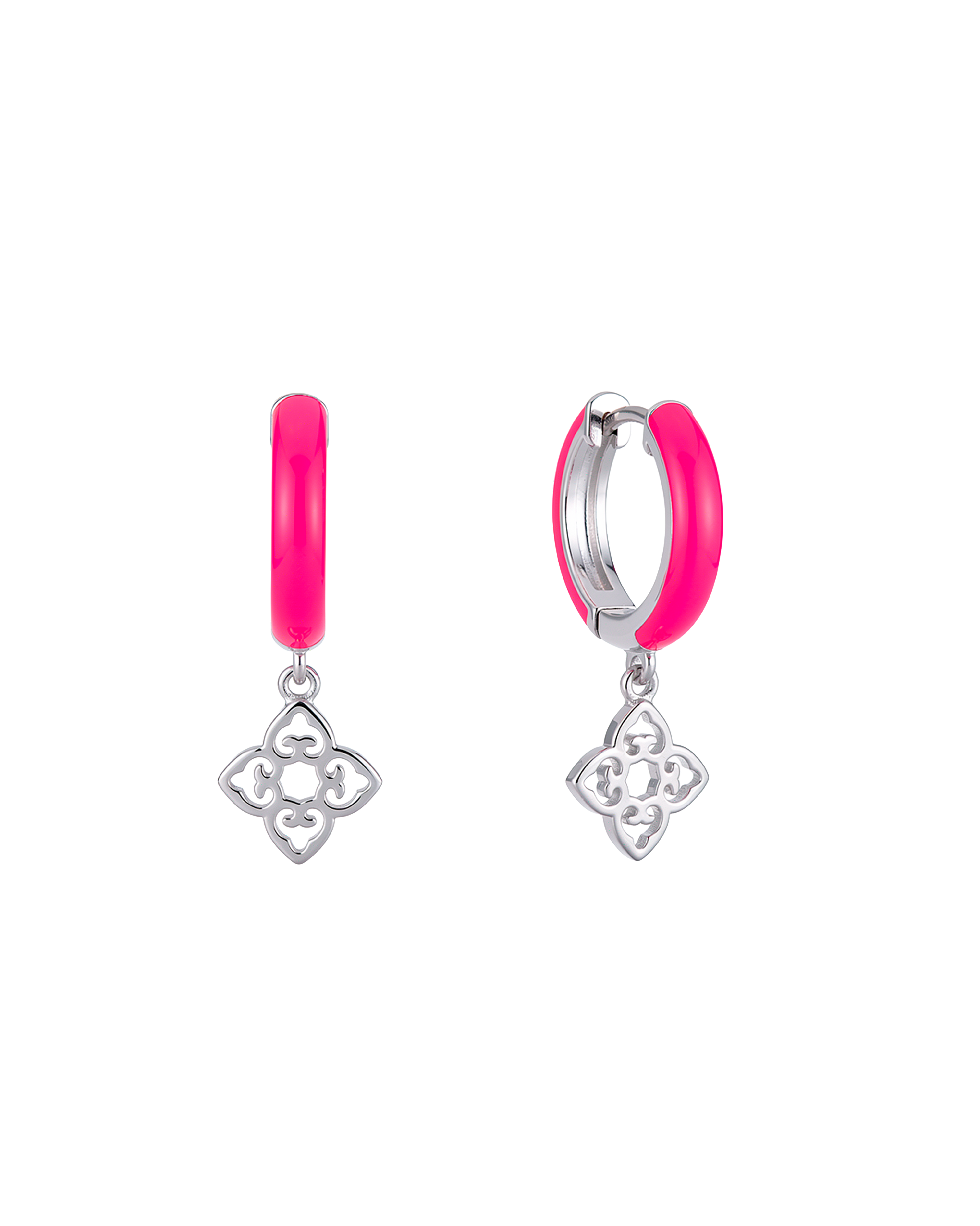 Classic Pink Enamel Earrings | Rhodium