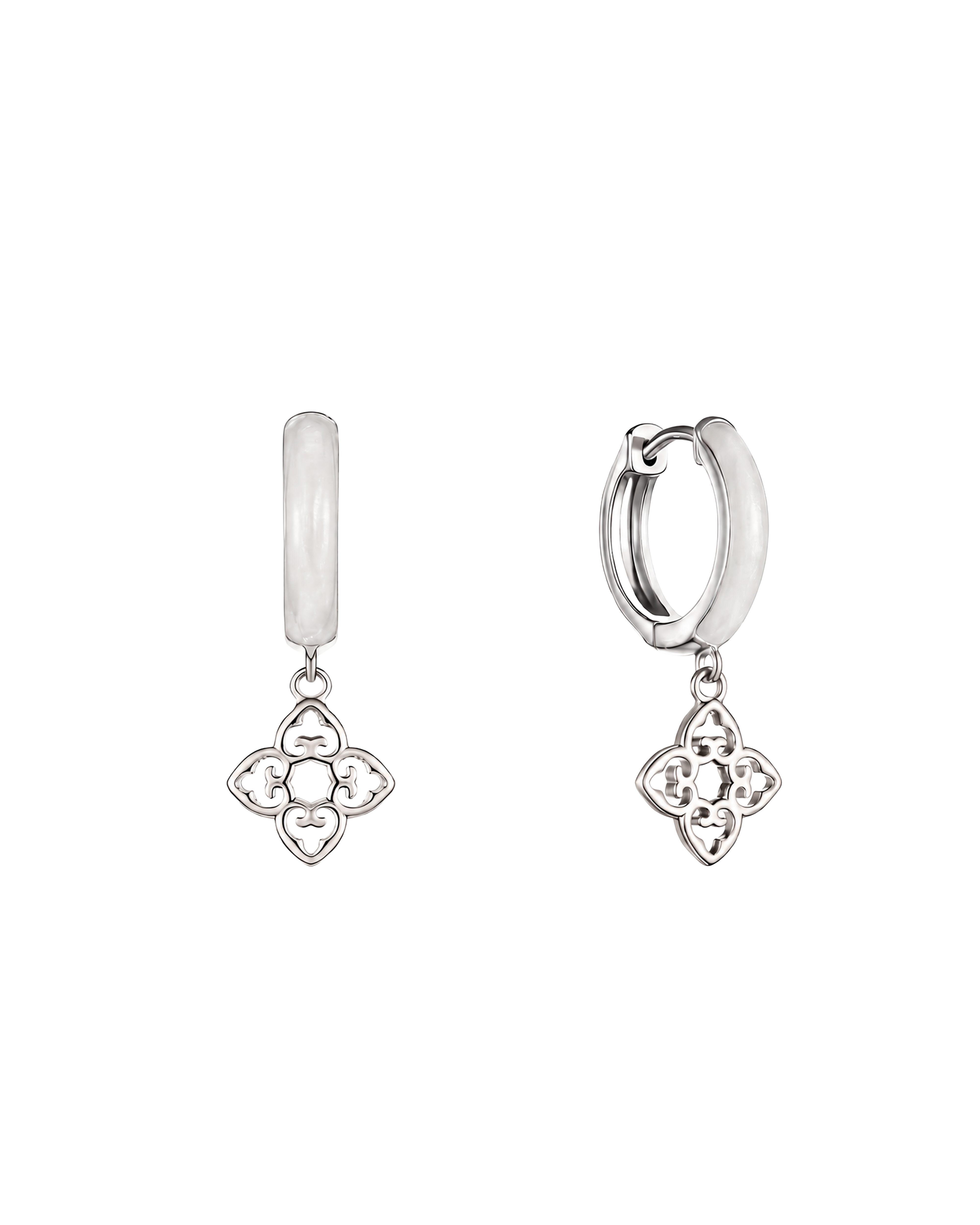 Classic White Enamel Earrings | Rhodium