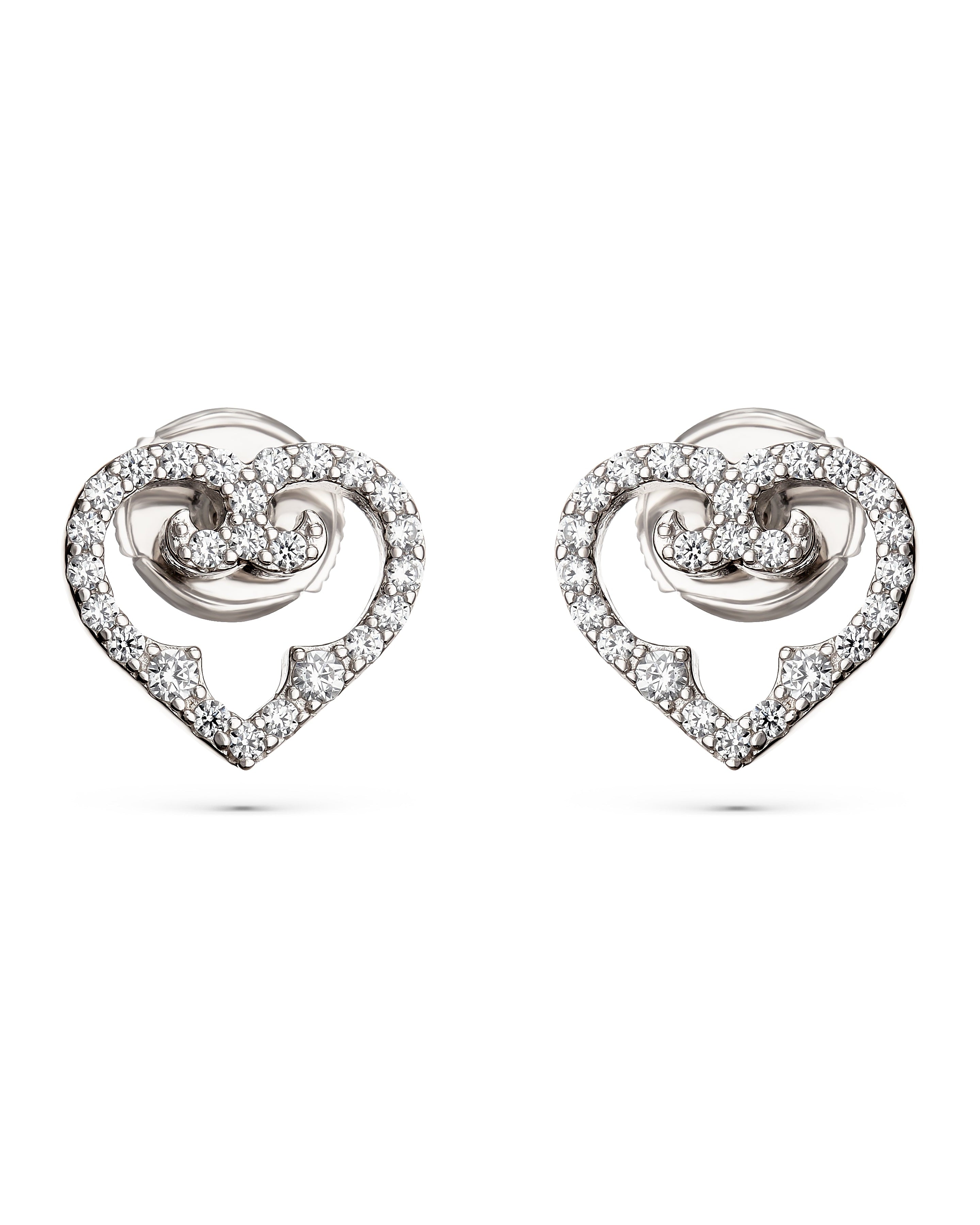 Heart Stud Earrings | Rhodium