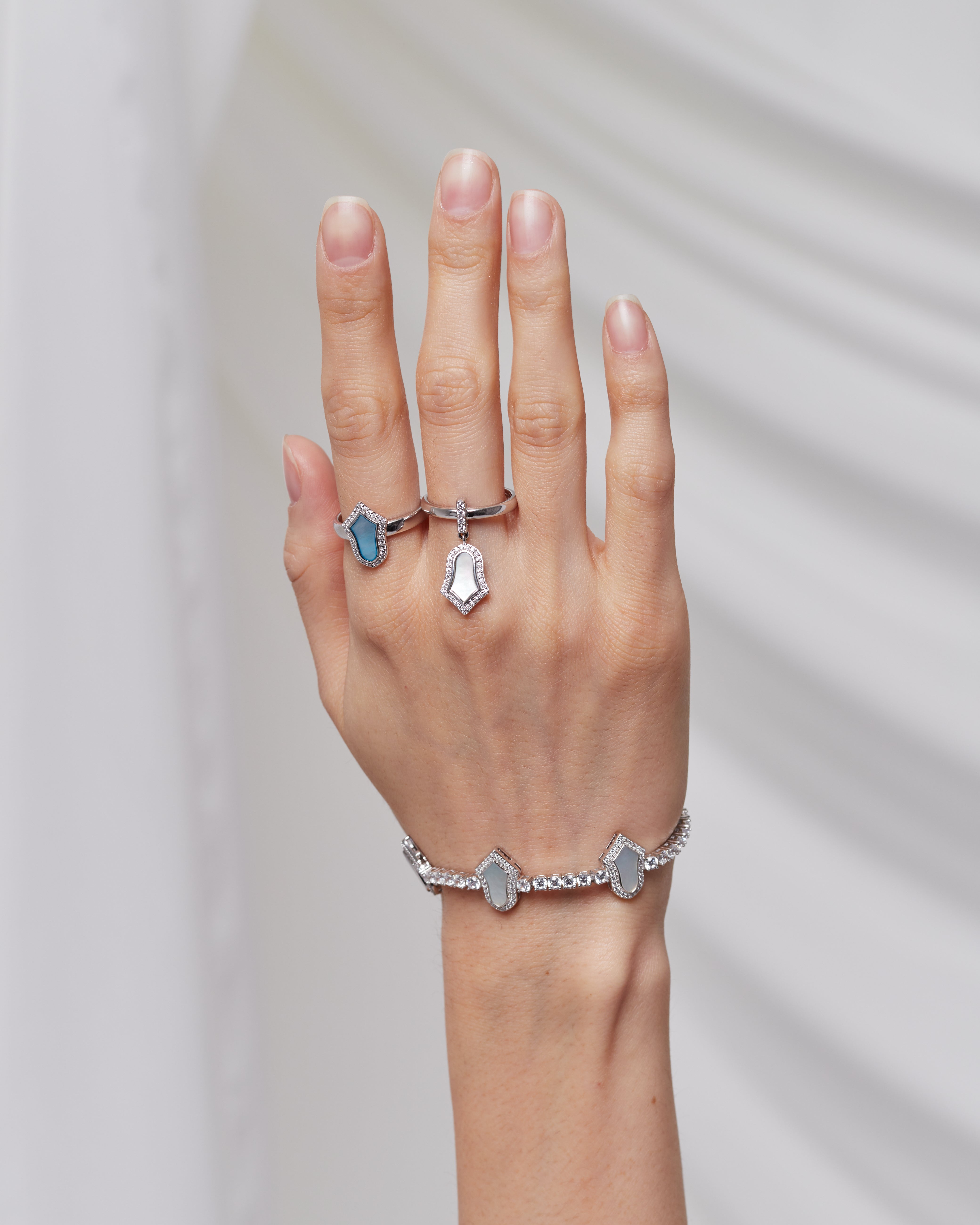 Steppe Tulip Signet Ring | Light Blue Mother of Pearl | Rhodium