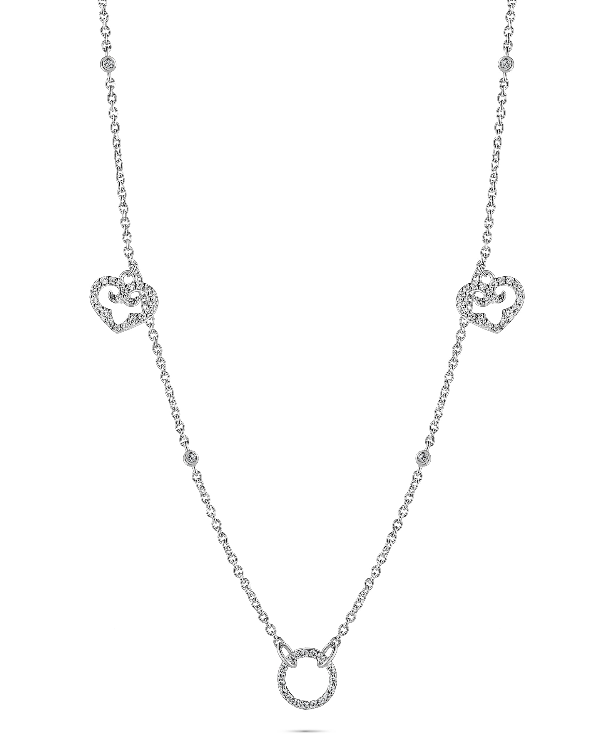 Mini Heart Duo Necklace | Rhodium