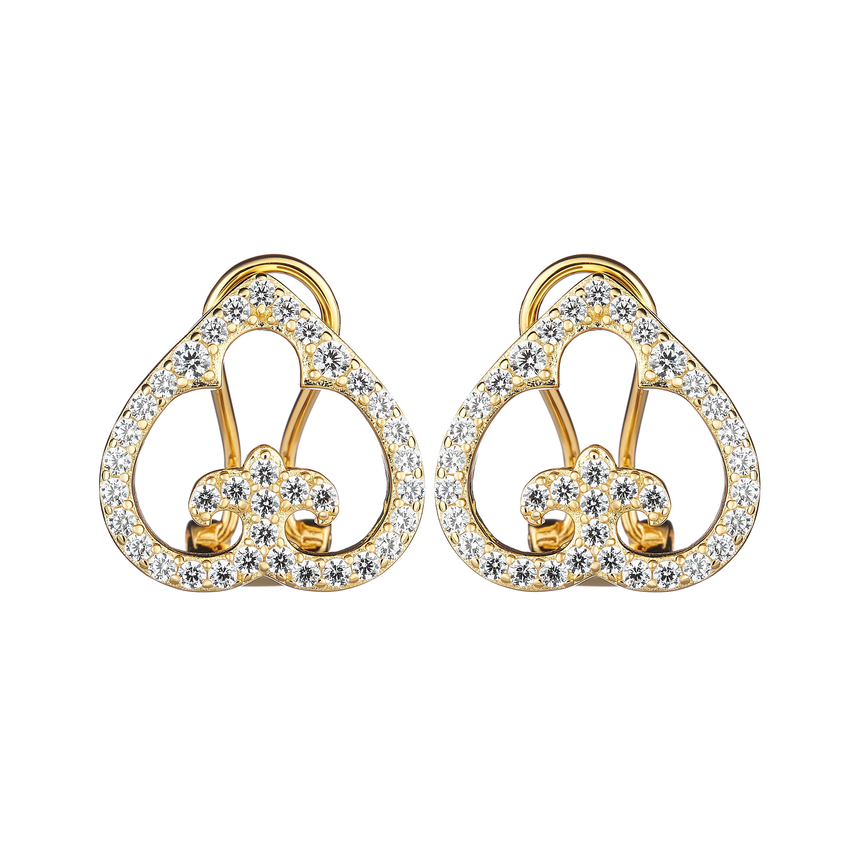 Gold and diamond earrings on a white background