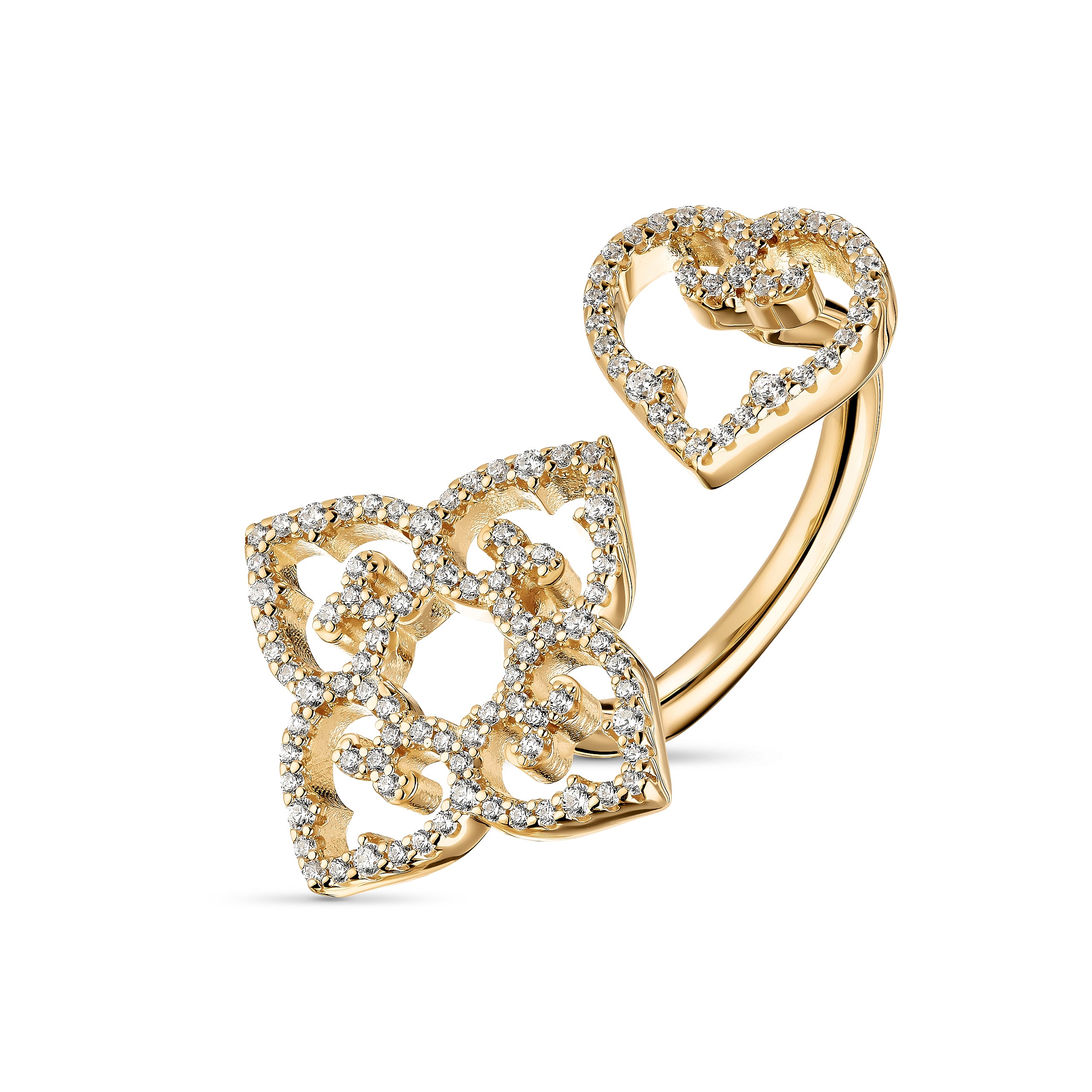 Gold heart-shaped earring with diamond accents on a white background