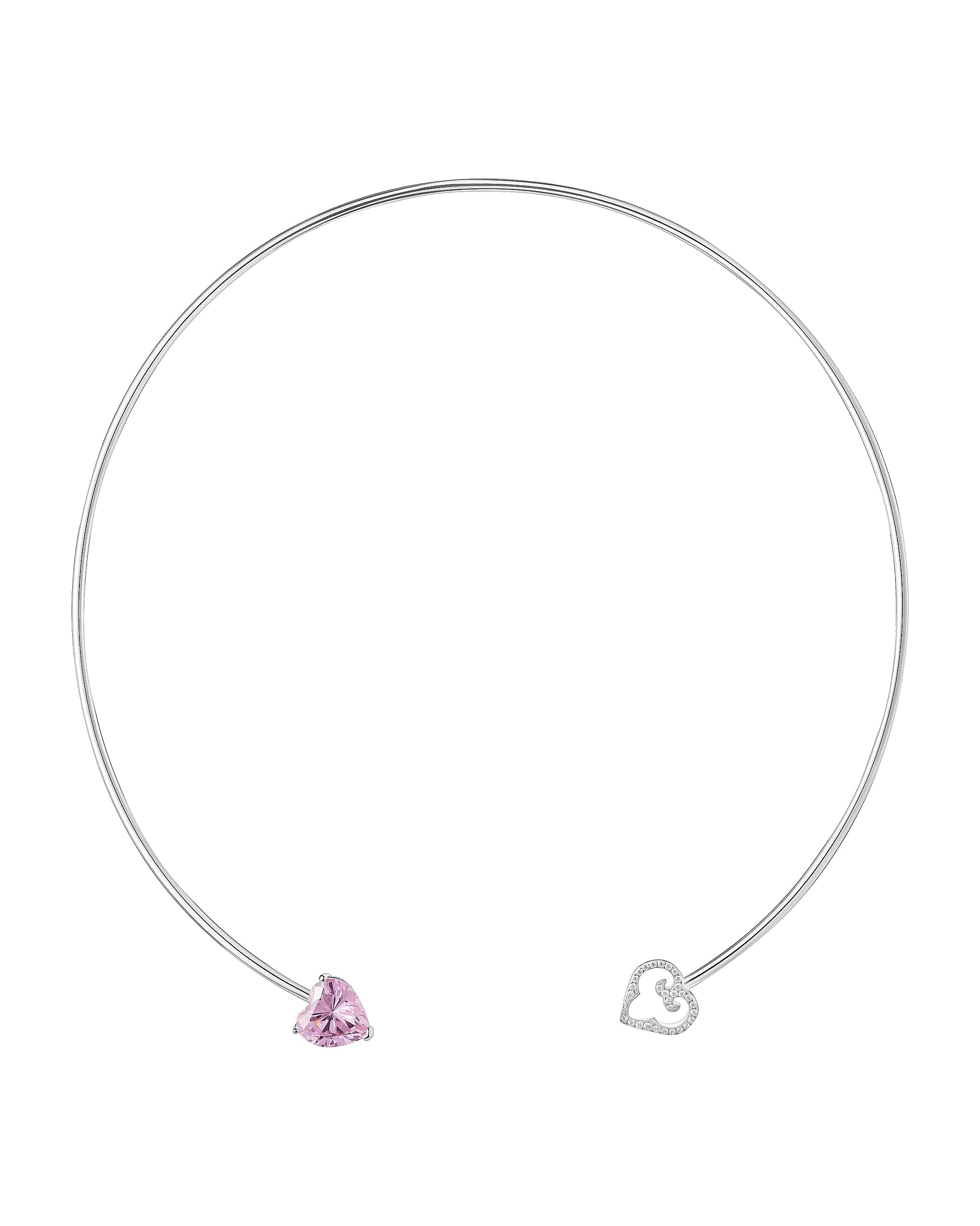 Silver necklace with a pink gemstone on a white background