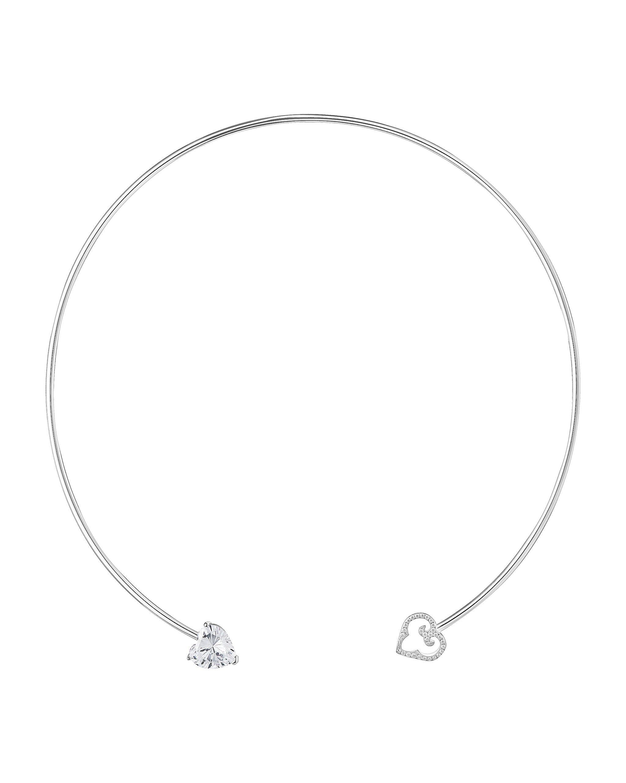 Silver necklace with heart and flower pendants on a white background
