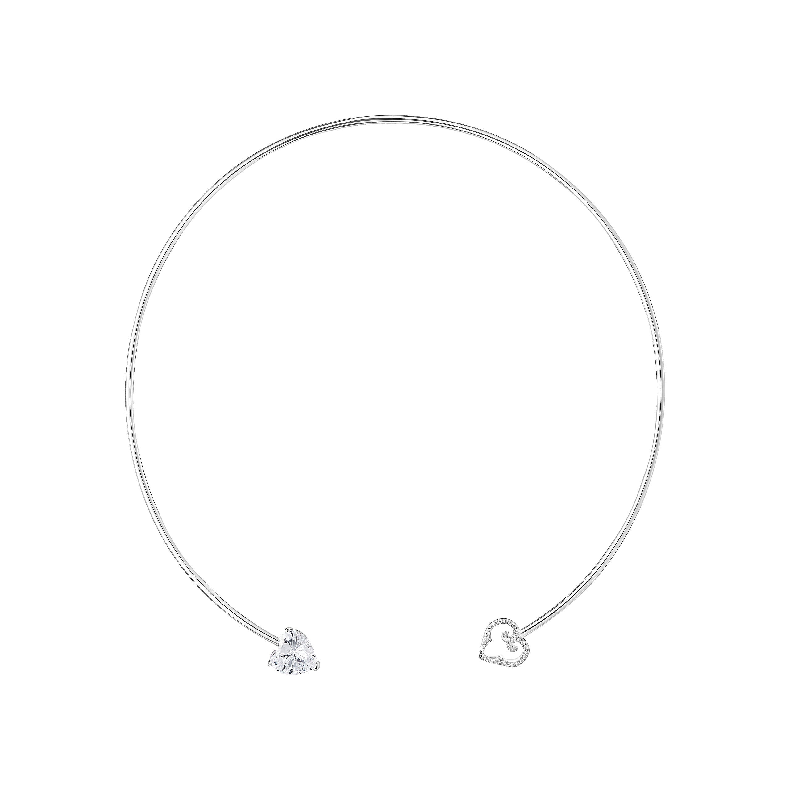 Silver necklace with heart and flower pendants on a white background