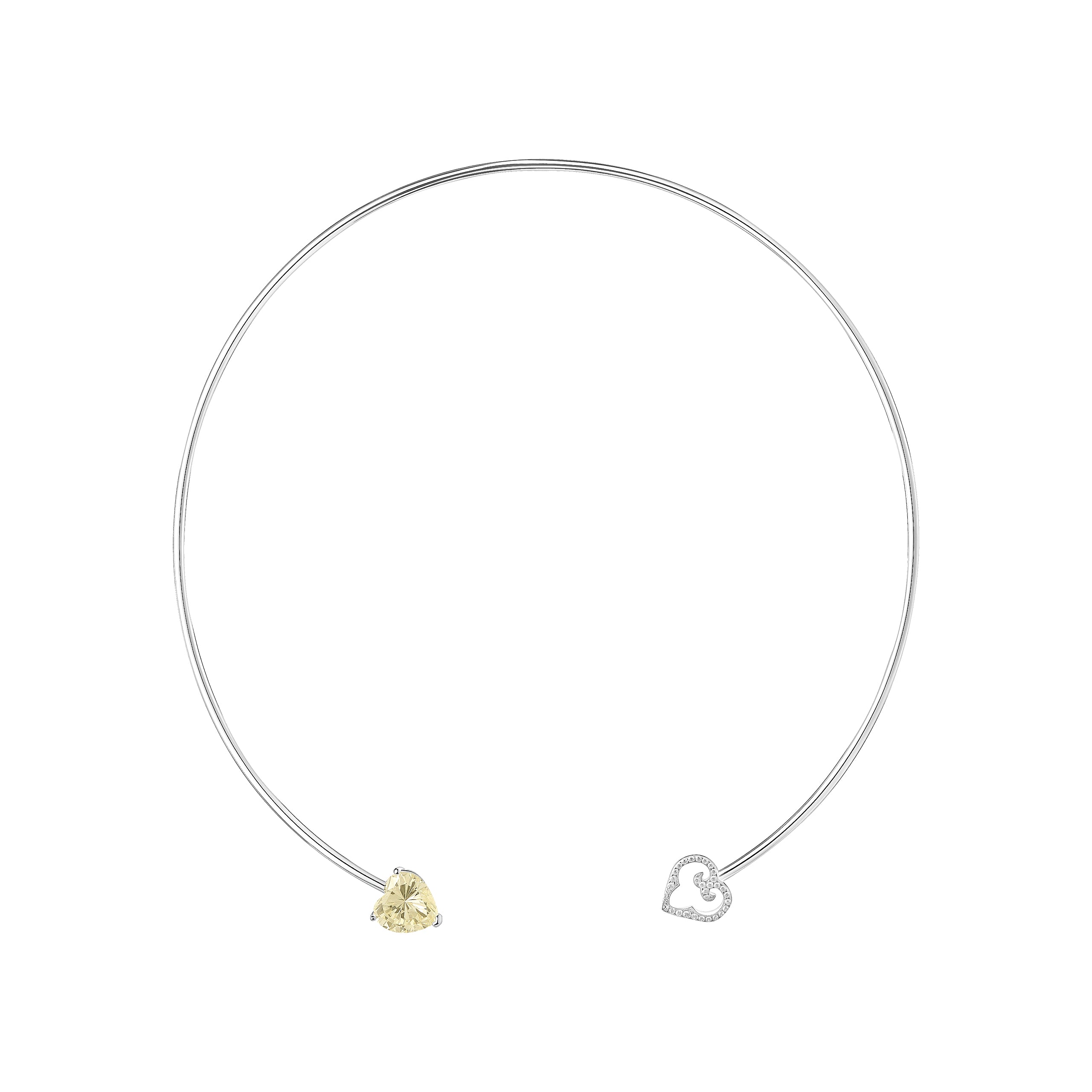 Silver necklace with a heart-shaped pendant on a white background