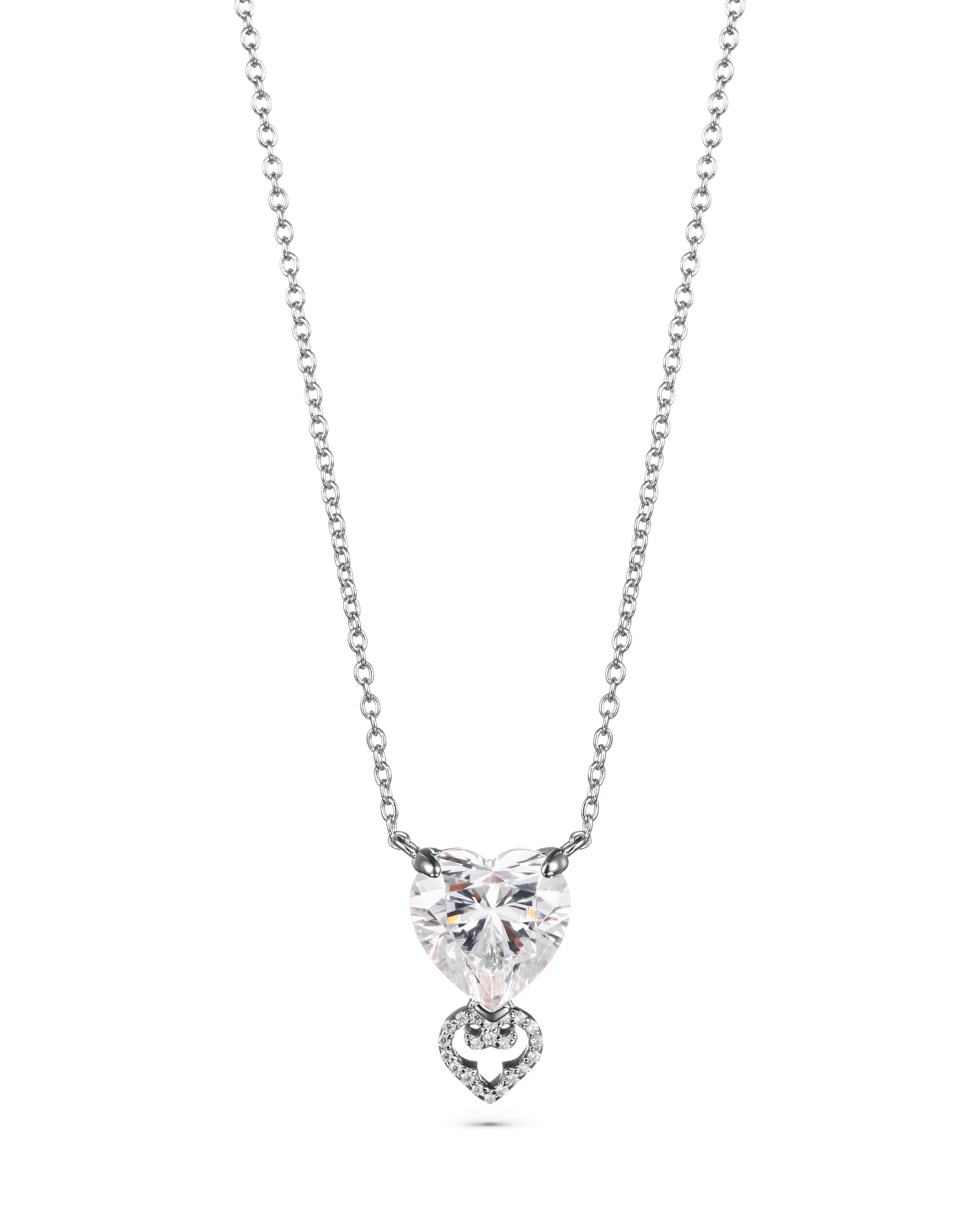 Diamond necklace with heart-shaped pendant on a white background