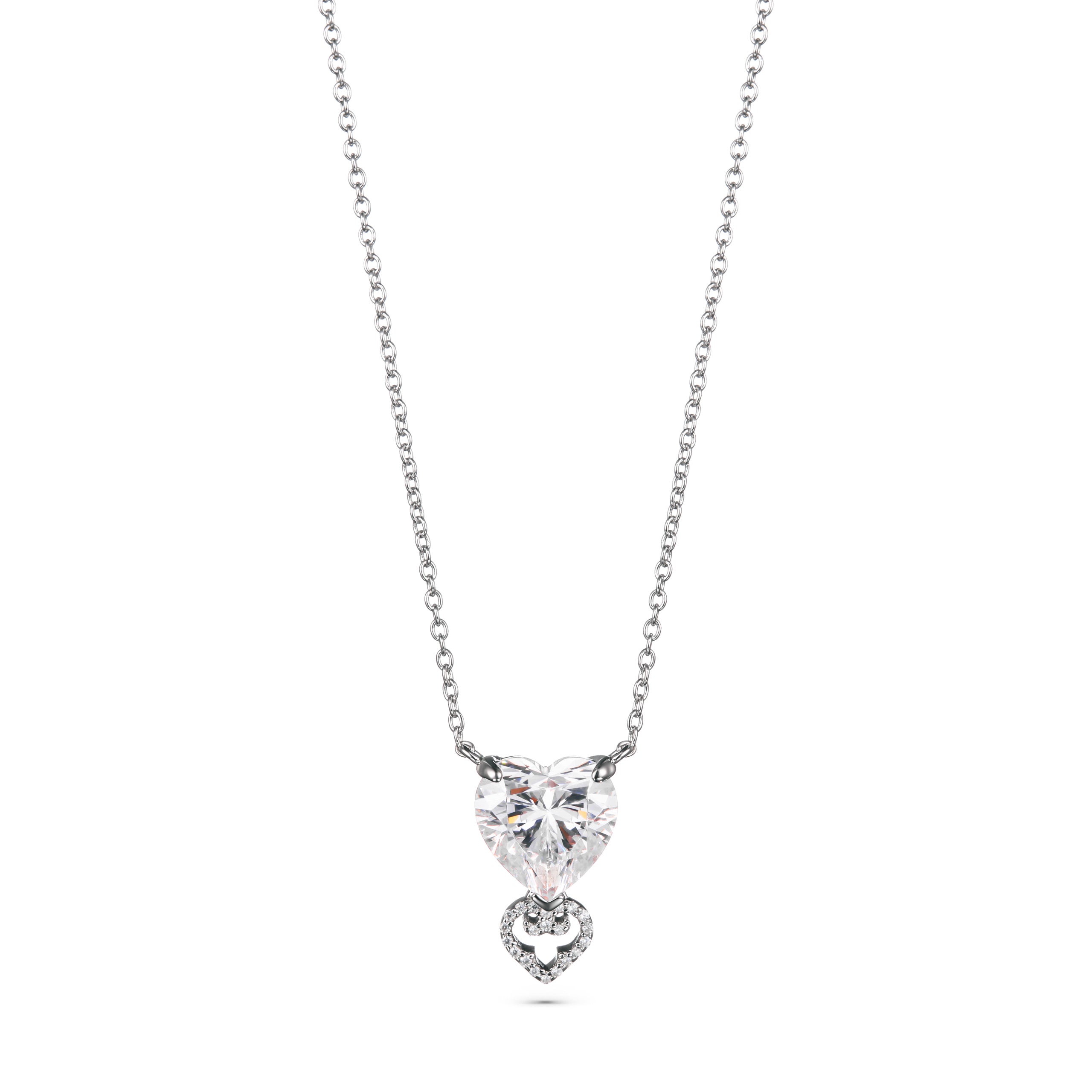 Diamond necklace with heart-shaped pendant on a white background