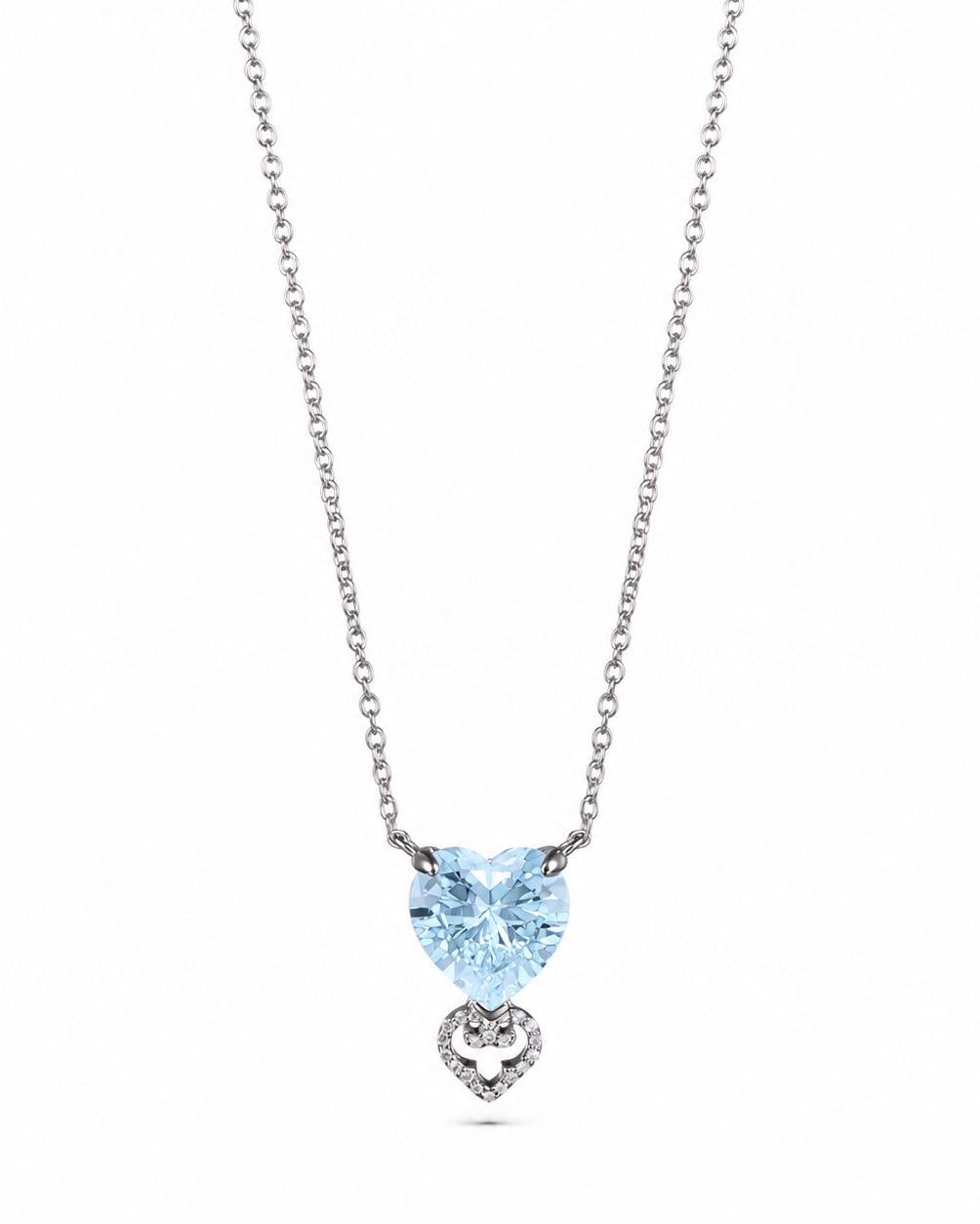 Two Hearts Pendant | Light Blue Stone | Rhodium