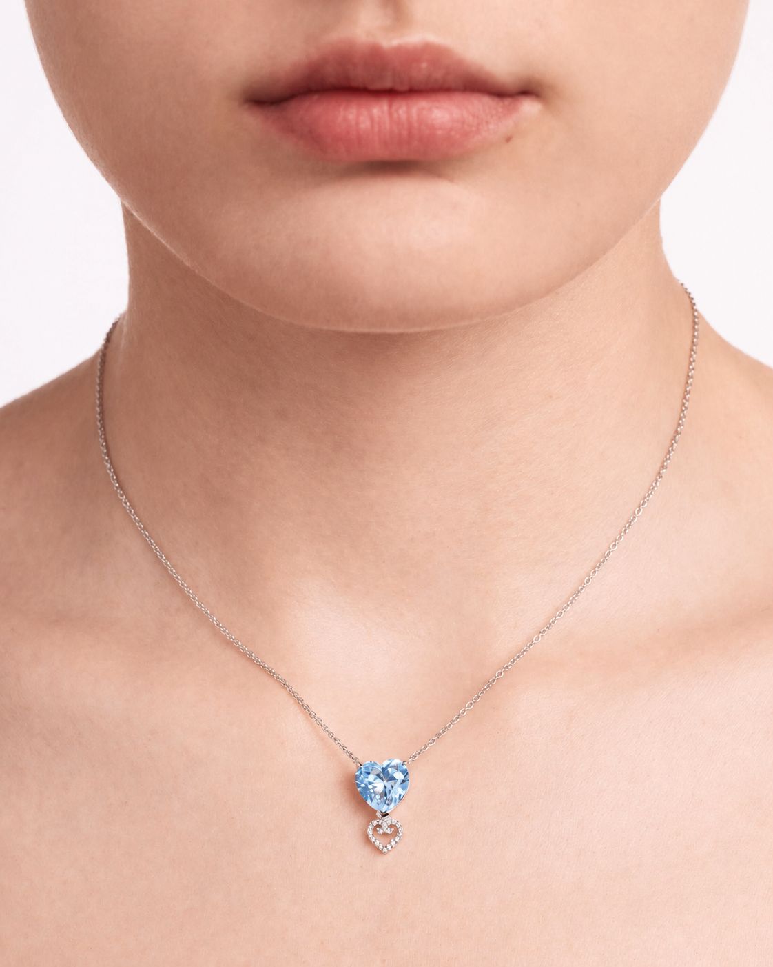 Two Hearts Pendant | Light Blue Stone | Rhodium